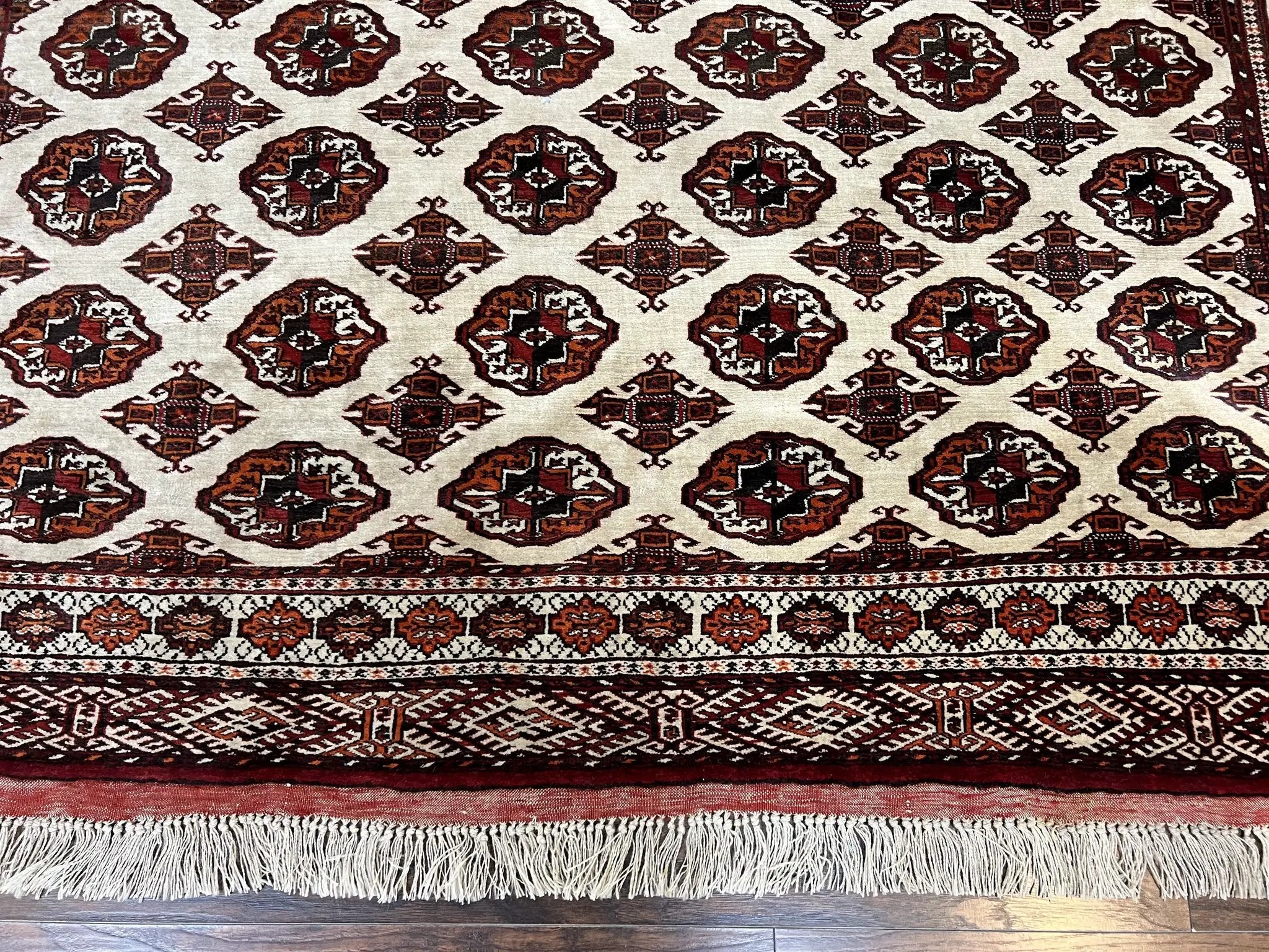 Persian Turkoman Rug 7x8, Almost Square Rare, Hand Knotted, Yamud, Bohemian Rug, Handmade Tribal Rug, Cream Red, Handmade Oriental Carpet by Jewel Rugs