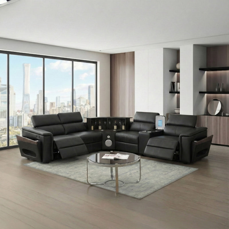 Nova - Sectional With Bluetooth Speaker, LED And Lifting Wine Cabinet by HouseOfZazla