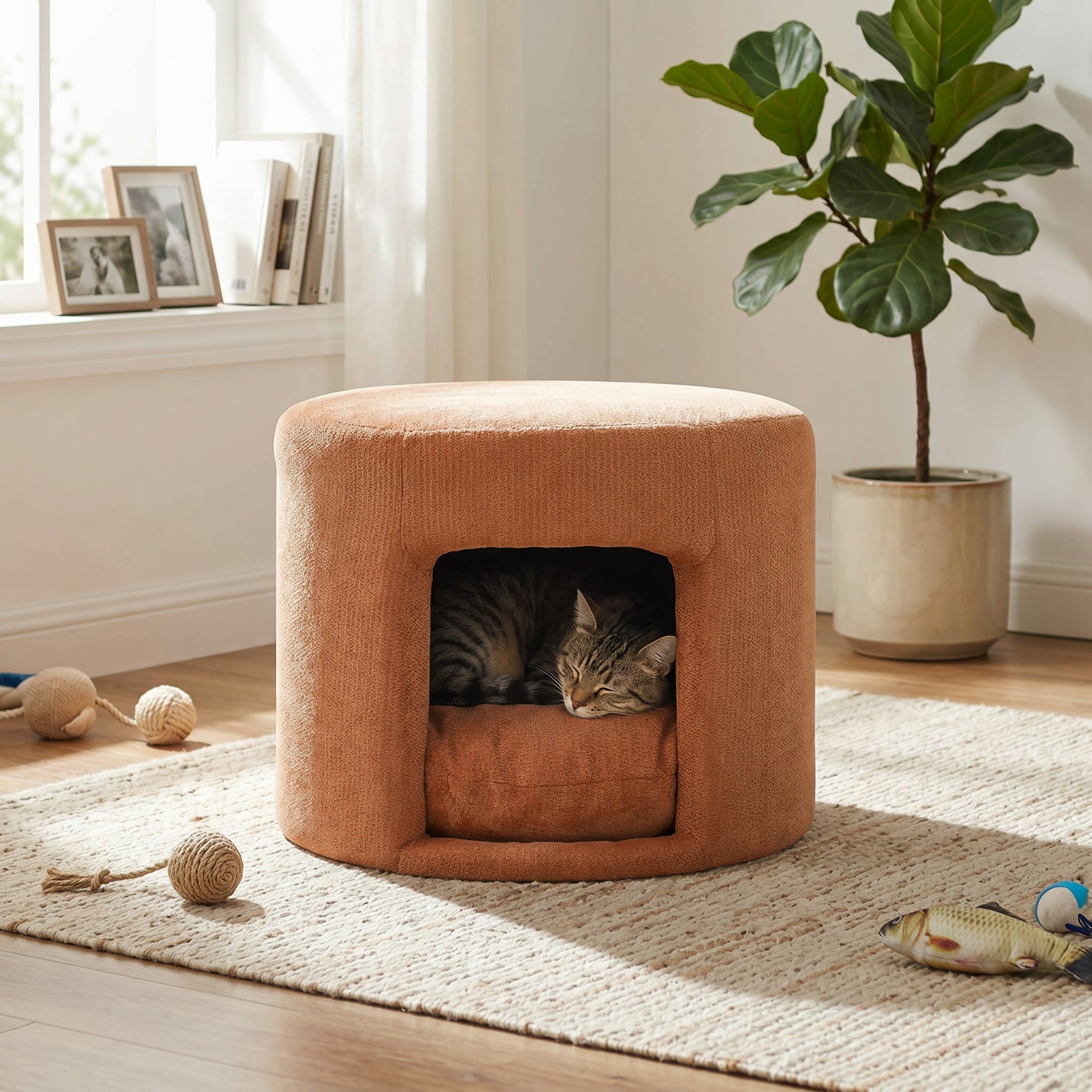 Orange Pet Friendly Ottoman with Removable Pet Cushion and Hidden Pet Nook by HouseOfZazla