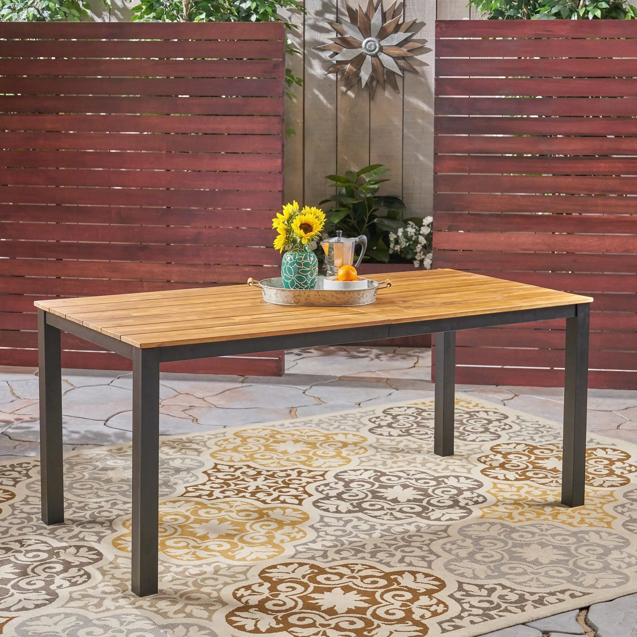 Rectangular Outdoor Dining Table Tabletop With Iron Legs - Black by HouseOfZazla