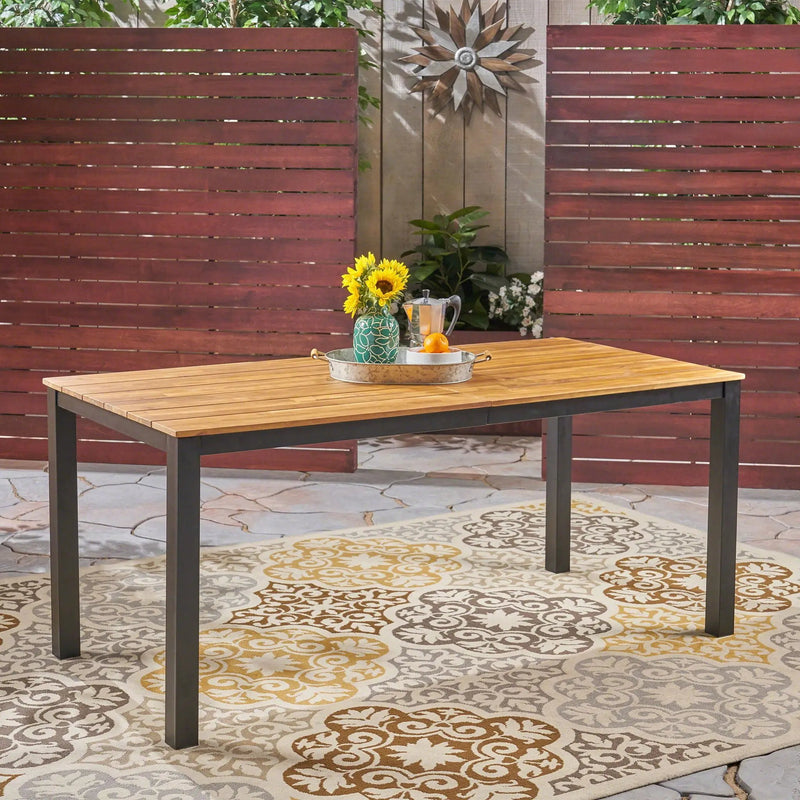 Rectangular Outdoor Dining Table Tabletop With Iron Legs - Black by HouseOfZazla