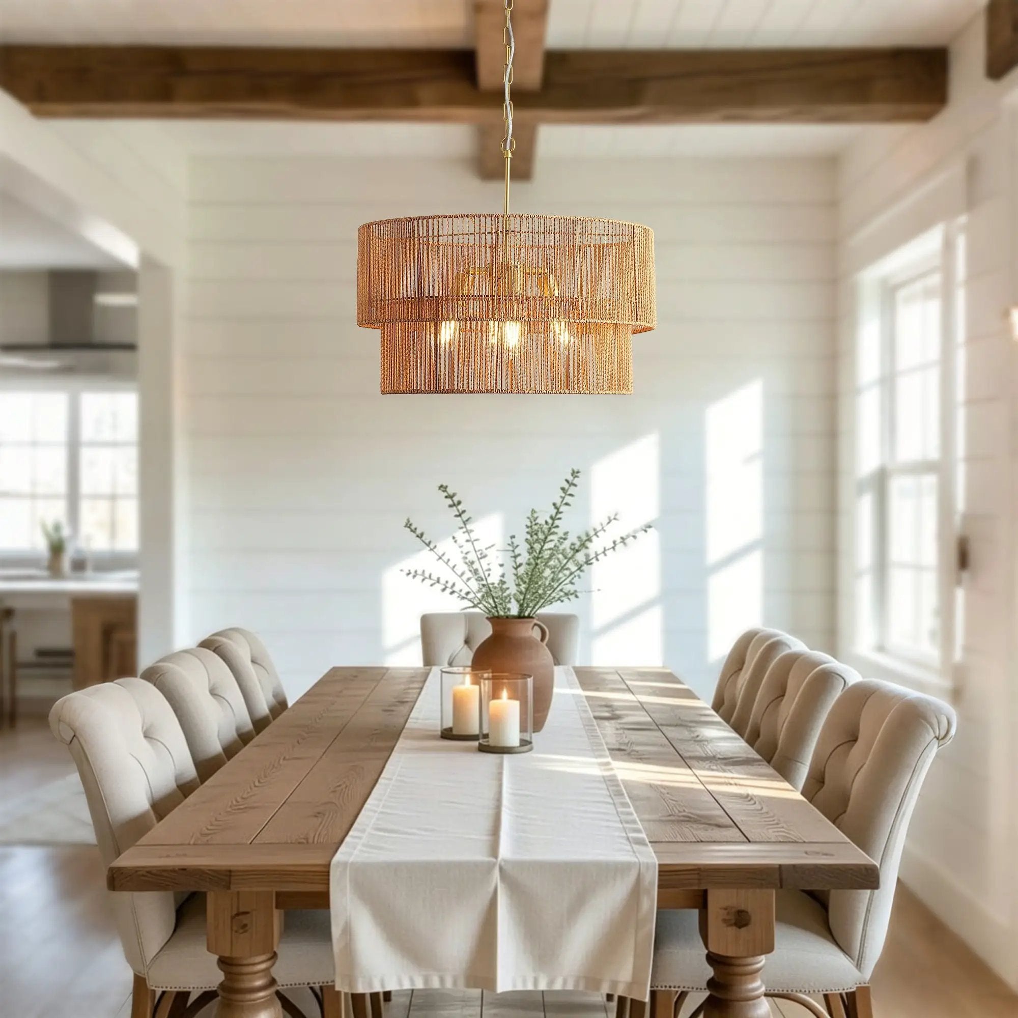 Chandelier, 2 Tier Boho Wabi Sabi Pendant Light, Hanging Ceiling Lamp - Gold by Unique Piece Furniture