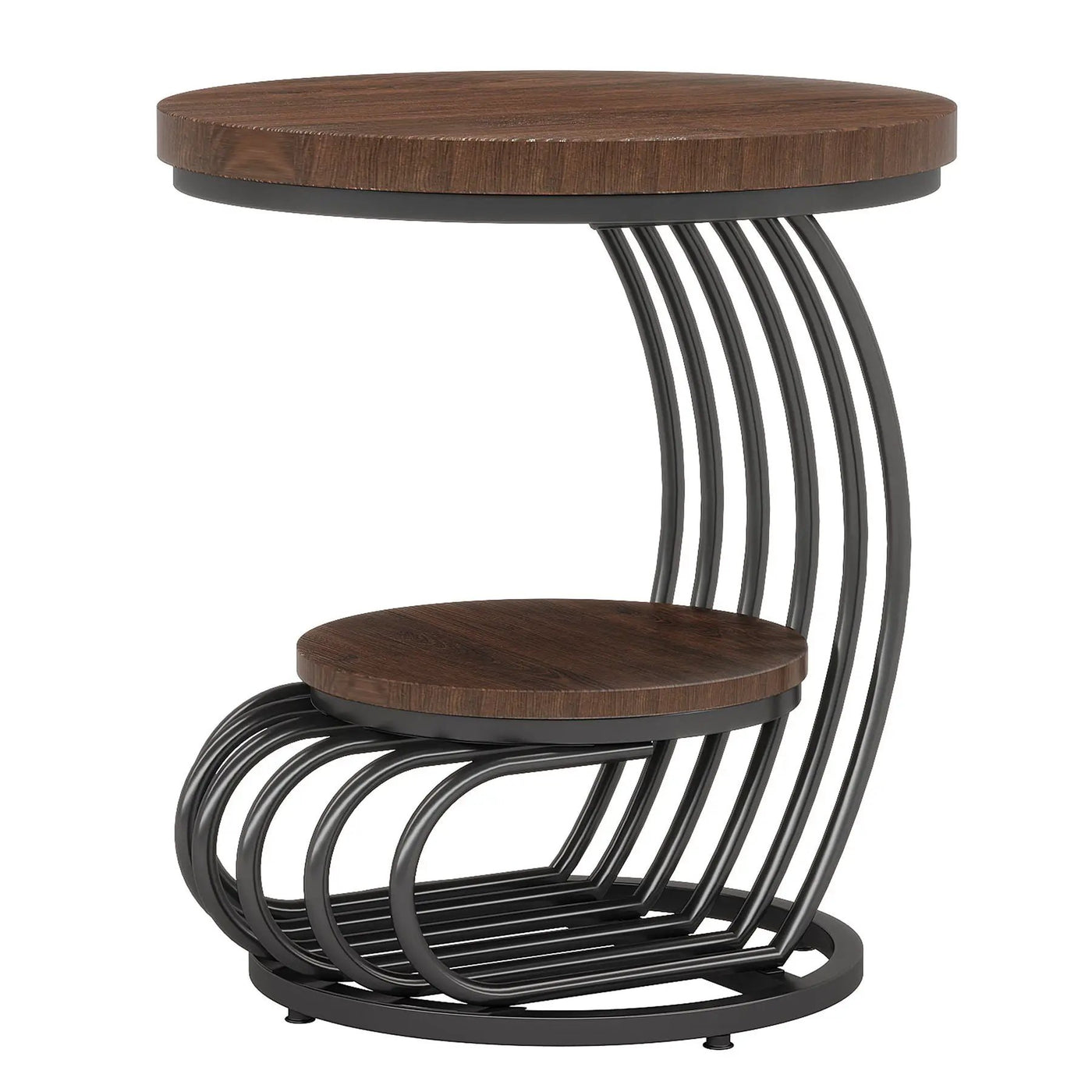 Round Vintage End Table With 2 Tier Storage by HouseOfZazla