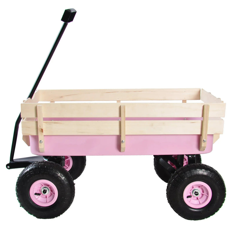 Outdoor All Terrain Garden Wagon with Wooden Railings and Pneumatic Tires by HouseOfZazla