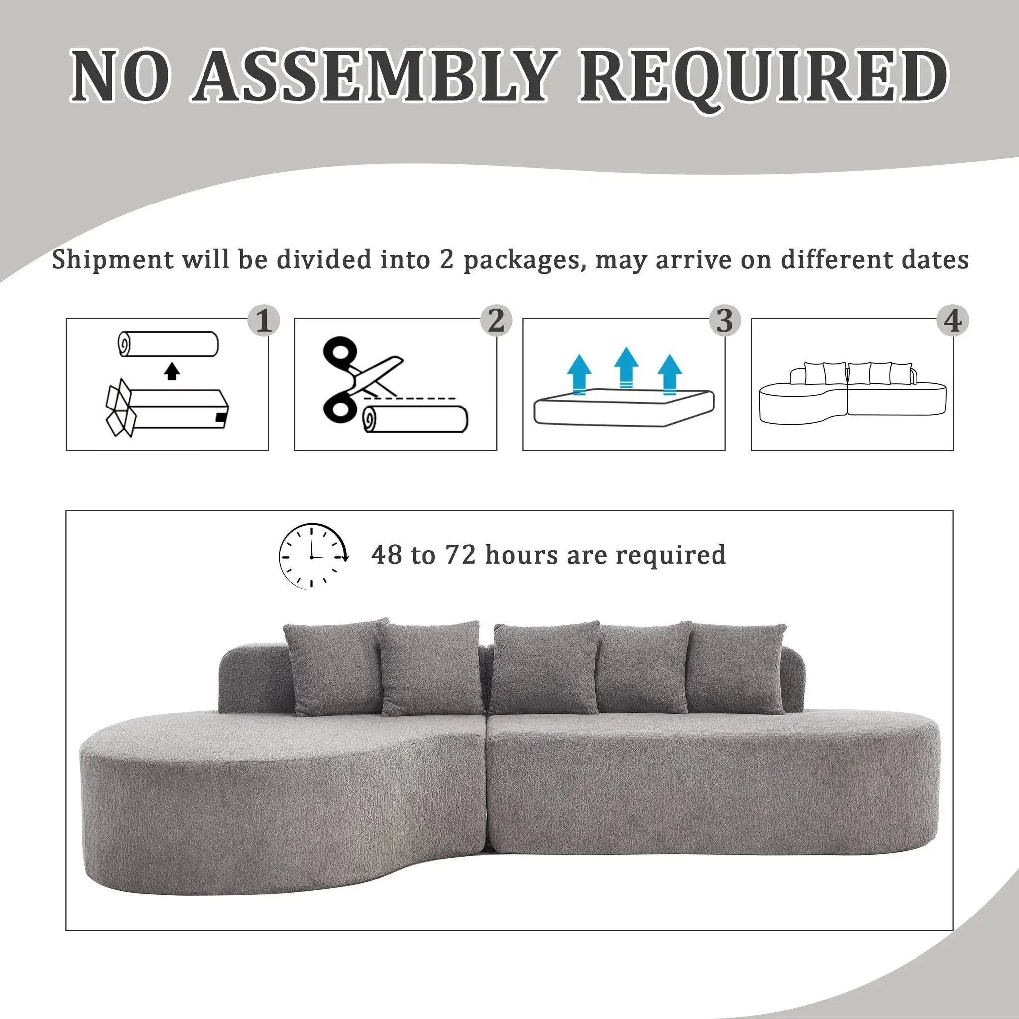 110.2" * 62" Boneless Sectional Curved Sofa with 5 Pillows by HouseOfZazla