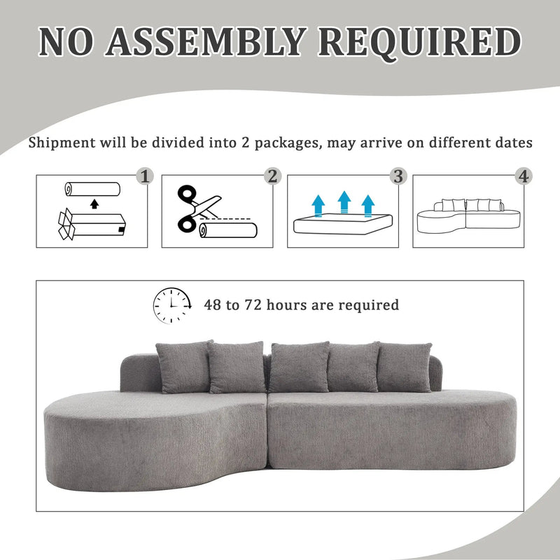 110.2" * 62" Boneless Sectional Curved Sofa with 5 Pillows by HouseOfZazla