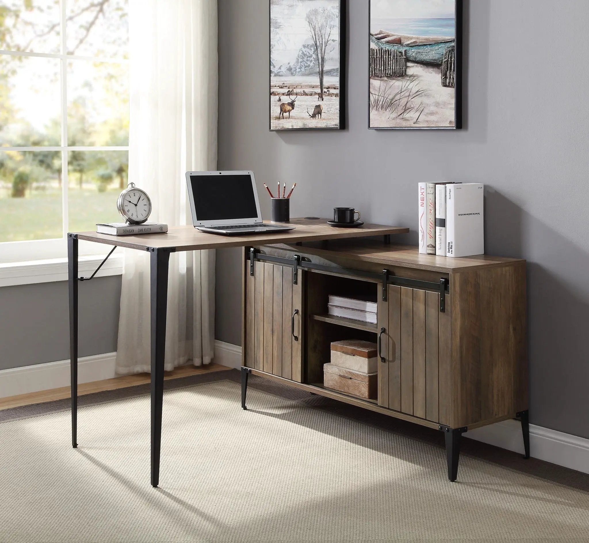 Zakwani - 48" Writing Desk With USB - Rustic Oak & Black by Unique Piece Furniture
