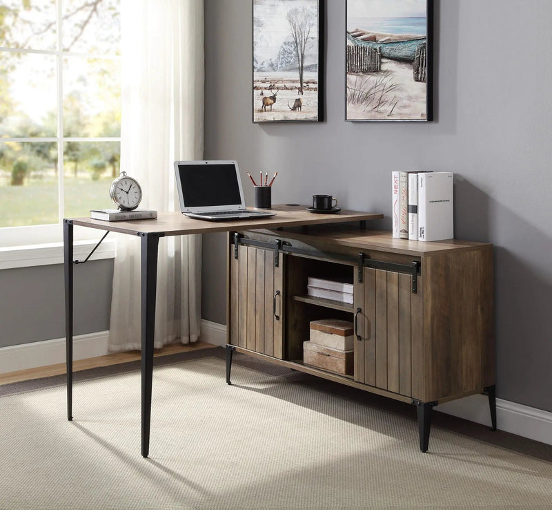 Zakwani - 48" Writing Desk With USB - Rustic Oak & Black by Unique Piece Furniture