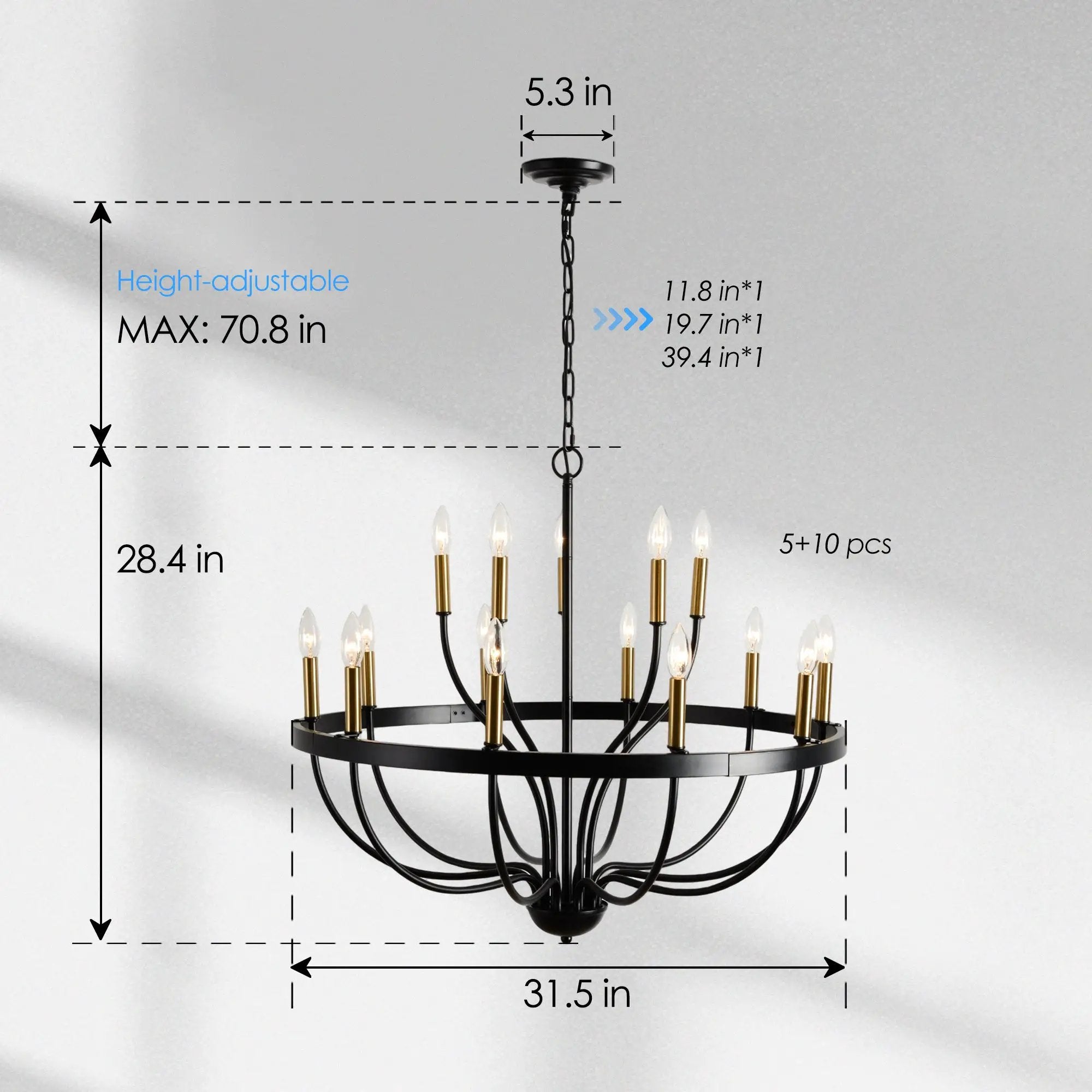 15-Light Industrial Iron Candle Chandelier Modern Farmhouse Pendant Light by HouseOfZazla