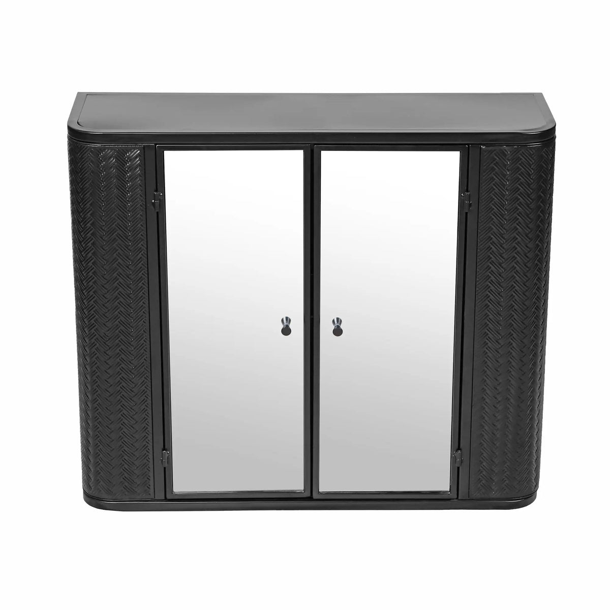 Black Wall-Mounted Bathroom Cabinet with Mirror, 2 Mirrored Doors & Open Shelf, photo 7 of 10