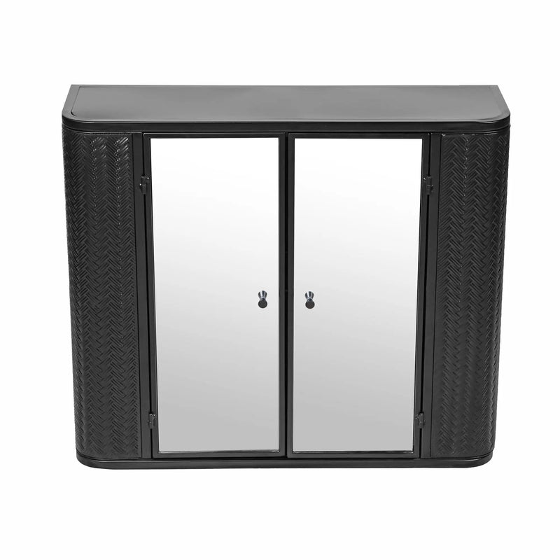 Black Wall-Mounted Bathroom Cabinet with Mirror, 2 Mirrored Doors & Open Shelf, photo 7 of 10