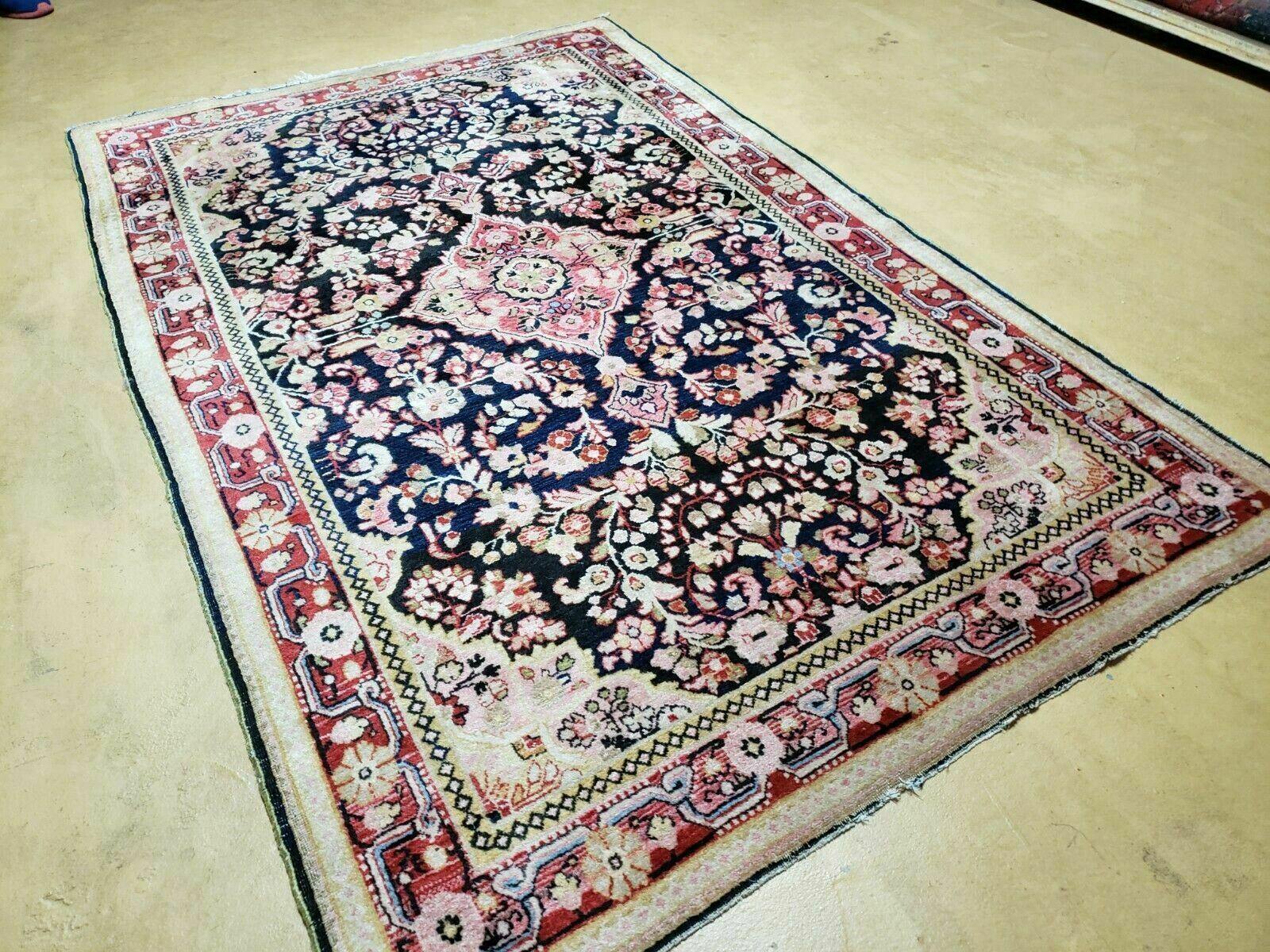 4' X 6' Antique Handmade India Floral Oriental Wool Rug Carpet Organic Blue by Jewel Rugs