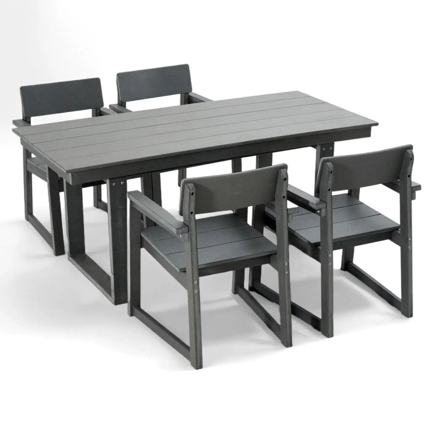 5 Piece Outdoor Dining Set, Table With Umbrella Hole And 4 Armrest Chairs by HouseOfZazla