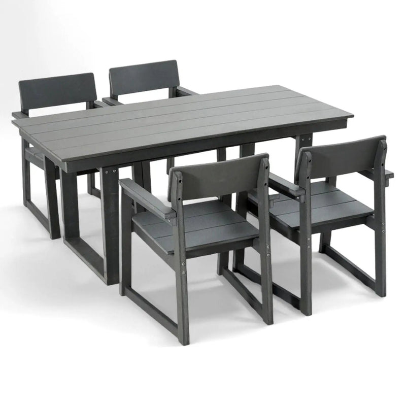5 Piece Outdoor Dining Set, Table With Umbrella Hole And 4 Armrest Chairs by HouseOfZazla