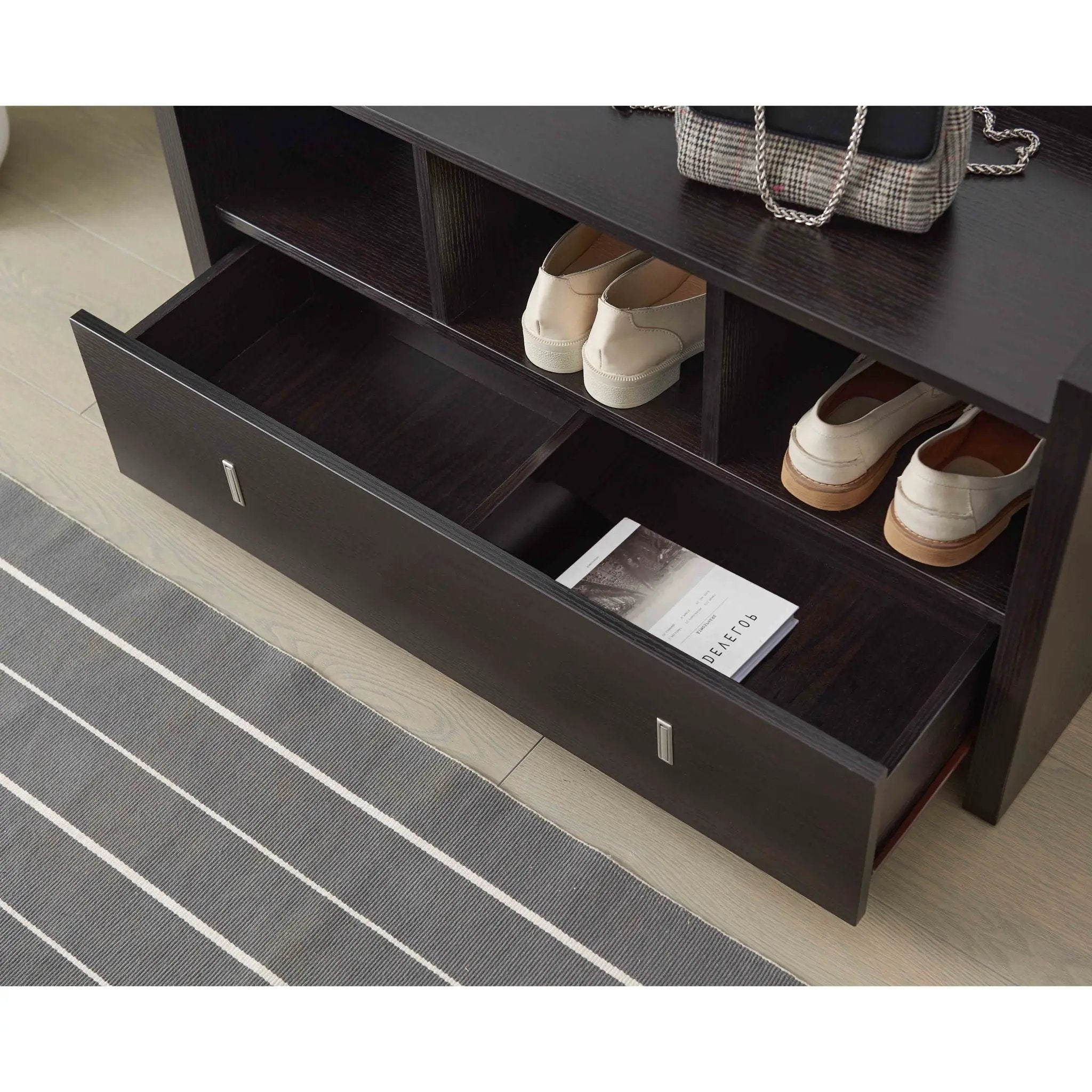 Shoe Entry Bench With Three Shelves, One Drawer With Divided Compartment by HouseOfZazla