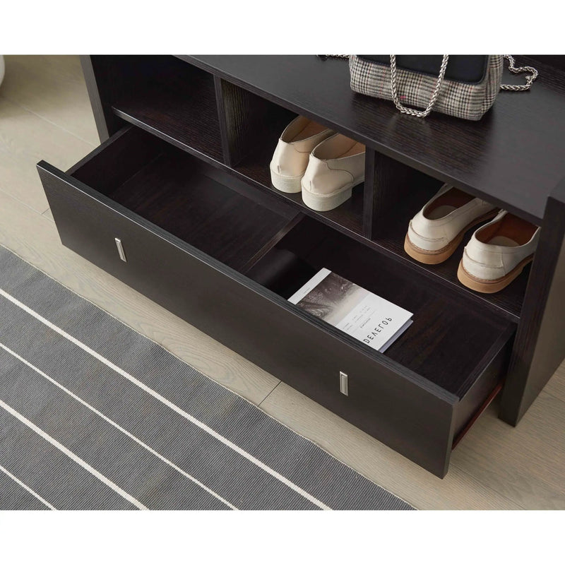 Shoe Entry Bench With Three Shelves, One Drawer With Divided Compartment by HouseOfZazla