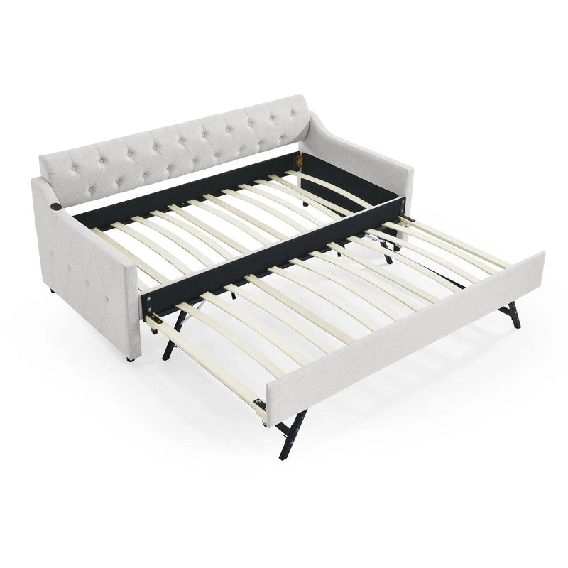 Size Upholstered Daybed With Trundle And USB Charging Armrest by Unique Piece Furniture