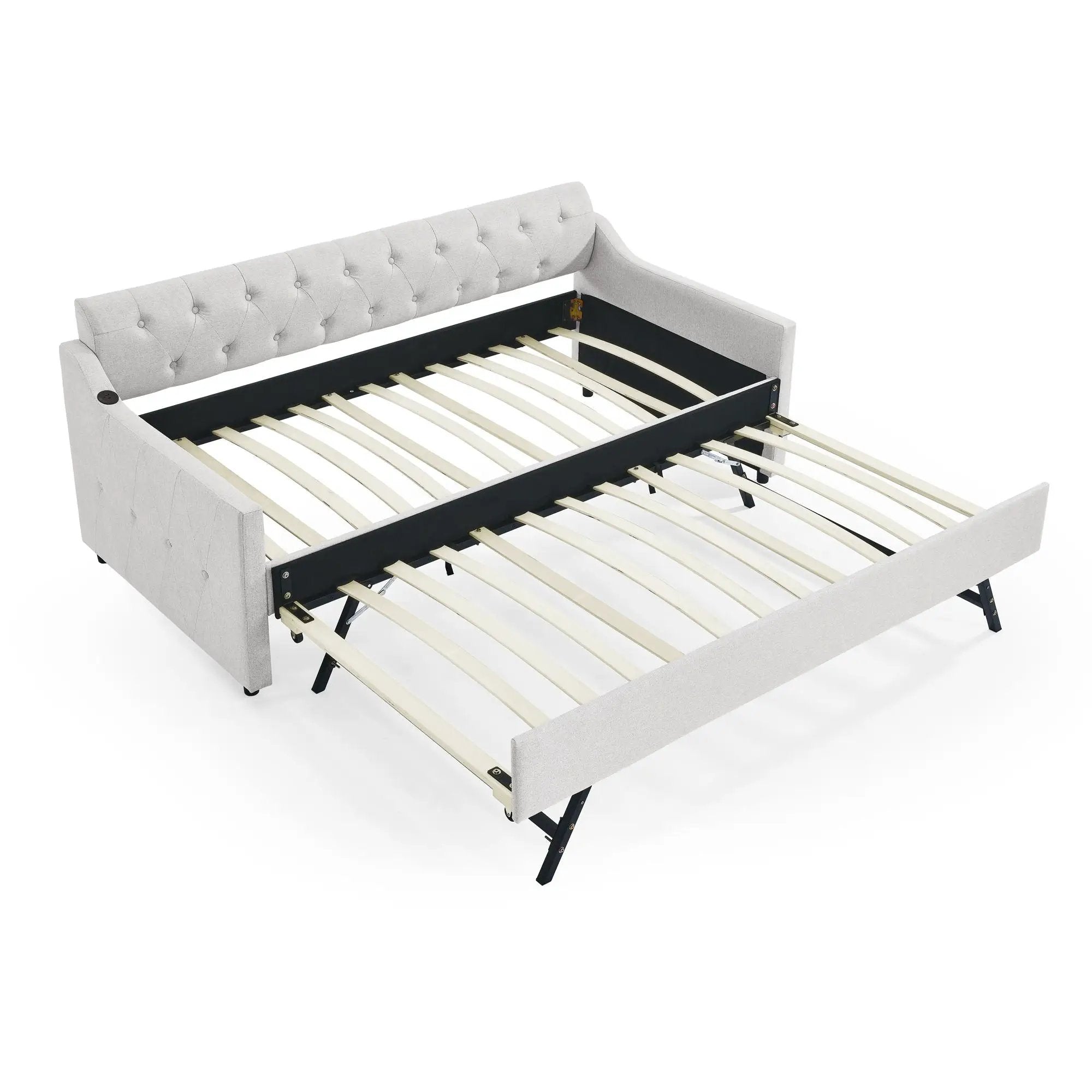 Size Upholstered Daybed With Trundle And USB Charging Armrest by Unique Piece Furniture