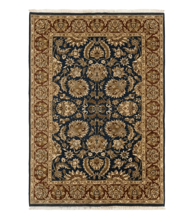 Indian Agra Rug 6x9, Floral, Traditional Rug, Dark Green Maroon Tan by Jewel Rugs