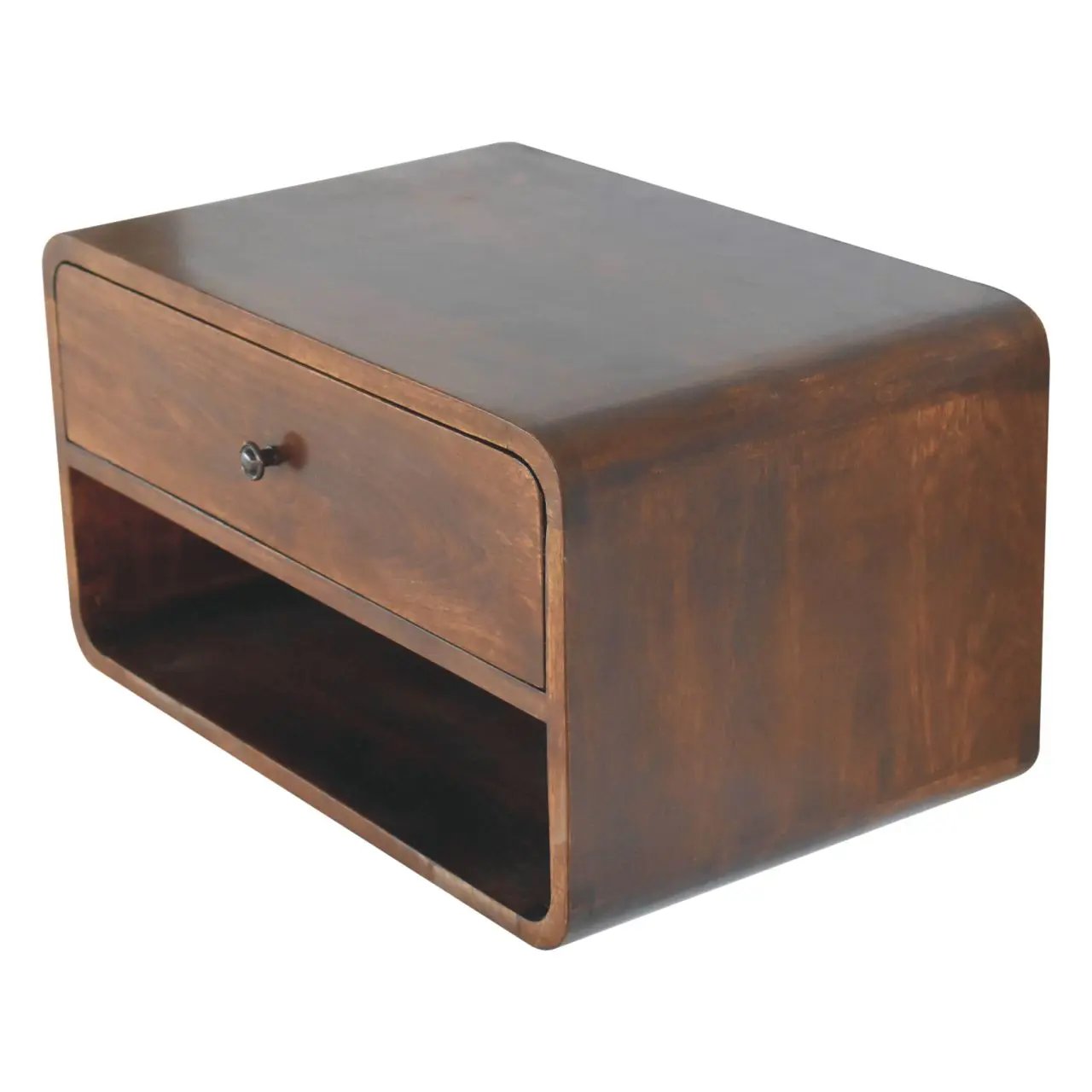 Solid Wood Large Curve Floating Bedside, 1-Drawer, 1 Open Slot, Chestnut by HouseOfZazla