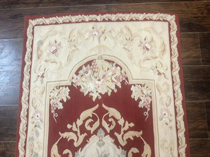 Aubusson Runner Rug 3x10, European Design, Red and Beige, Elegant, Handmade Wool Rug by Jewel Rugs