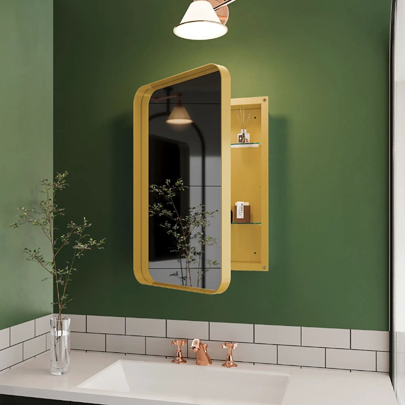 Recessed Metal Framed Medicine Cabinet With Mirror And Adjustable Shelves Wall Mirror With Storage For Bathroom by Unique Piece Furniture