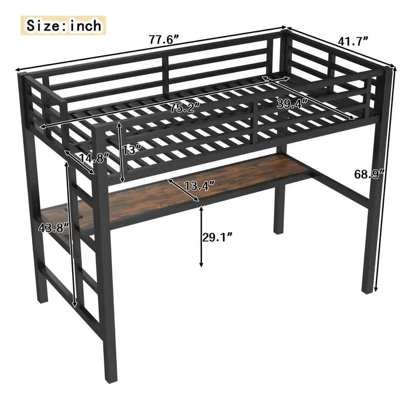 Metal Twin Size Loft Bed with Power Outlet and LED Lighted by HouseOfZazla