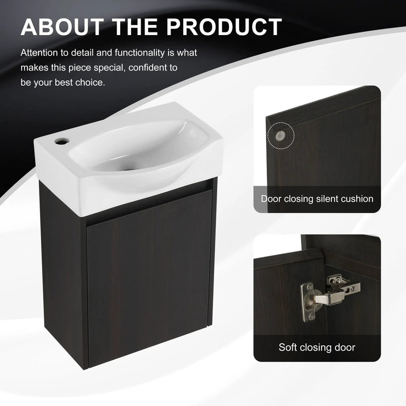 Modern Bathroom Vanity With Ceramic Basin, Wall Mounted Floating Sink Combo, Storage Cabinet by HouseOfZazla