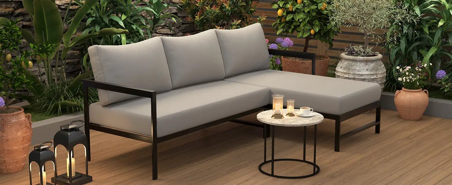 U_style Outdoor L-Shaped Sofa with Iron Frame and Ultra-Thick Cushions by HouseOfZazla