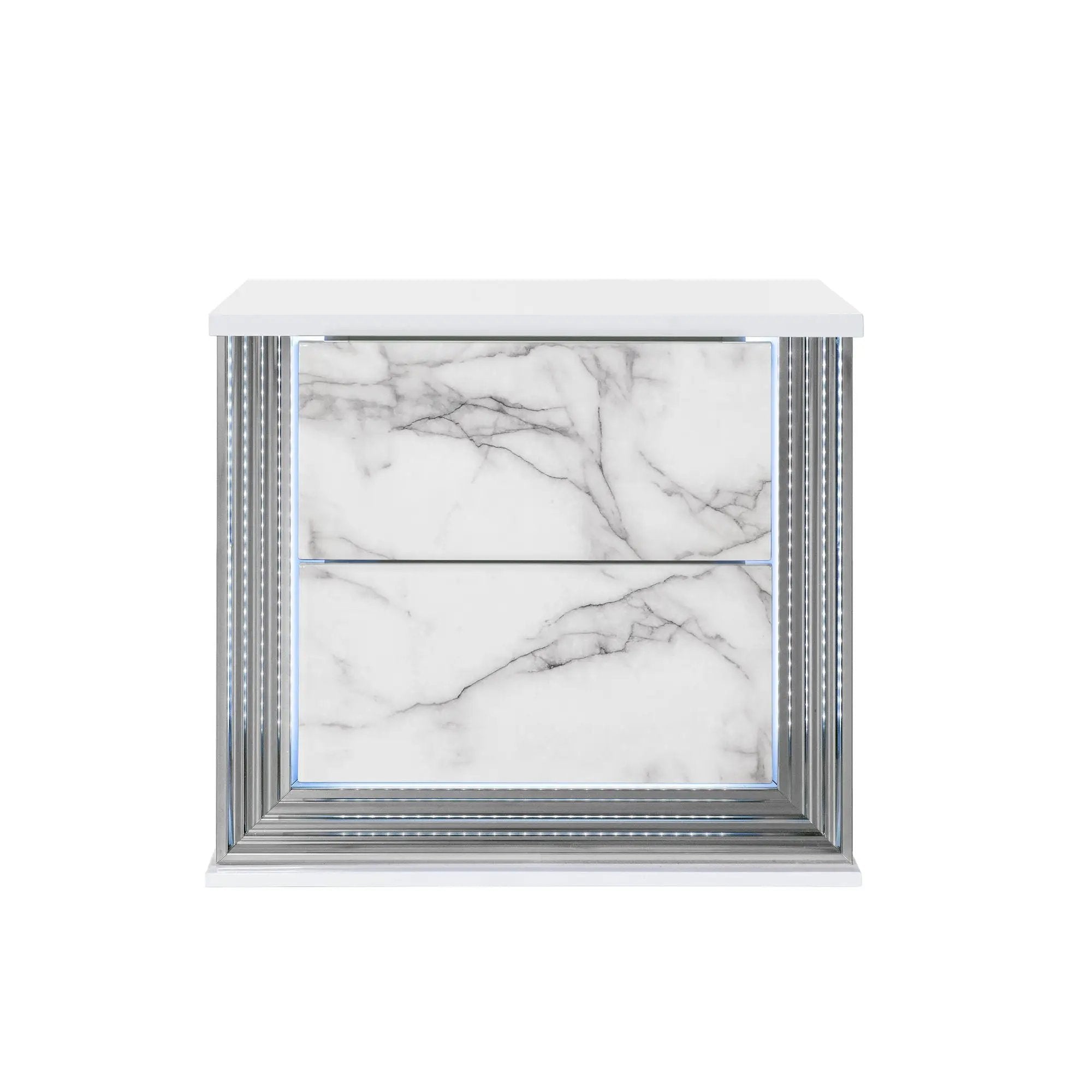 Moon - Marble Nightstand With LED - White by Unique Piece Furniture
