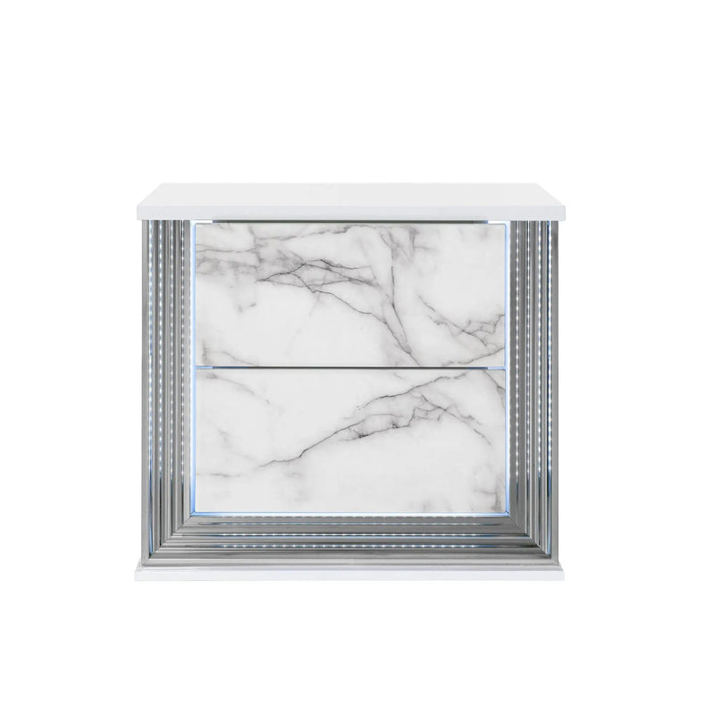 Moon - Marble Nightstand With LED - White by Unique Piece Furniture