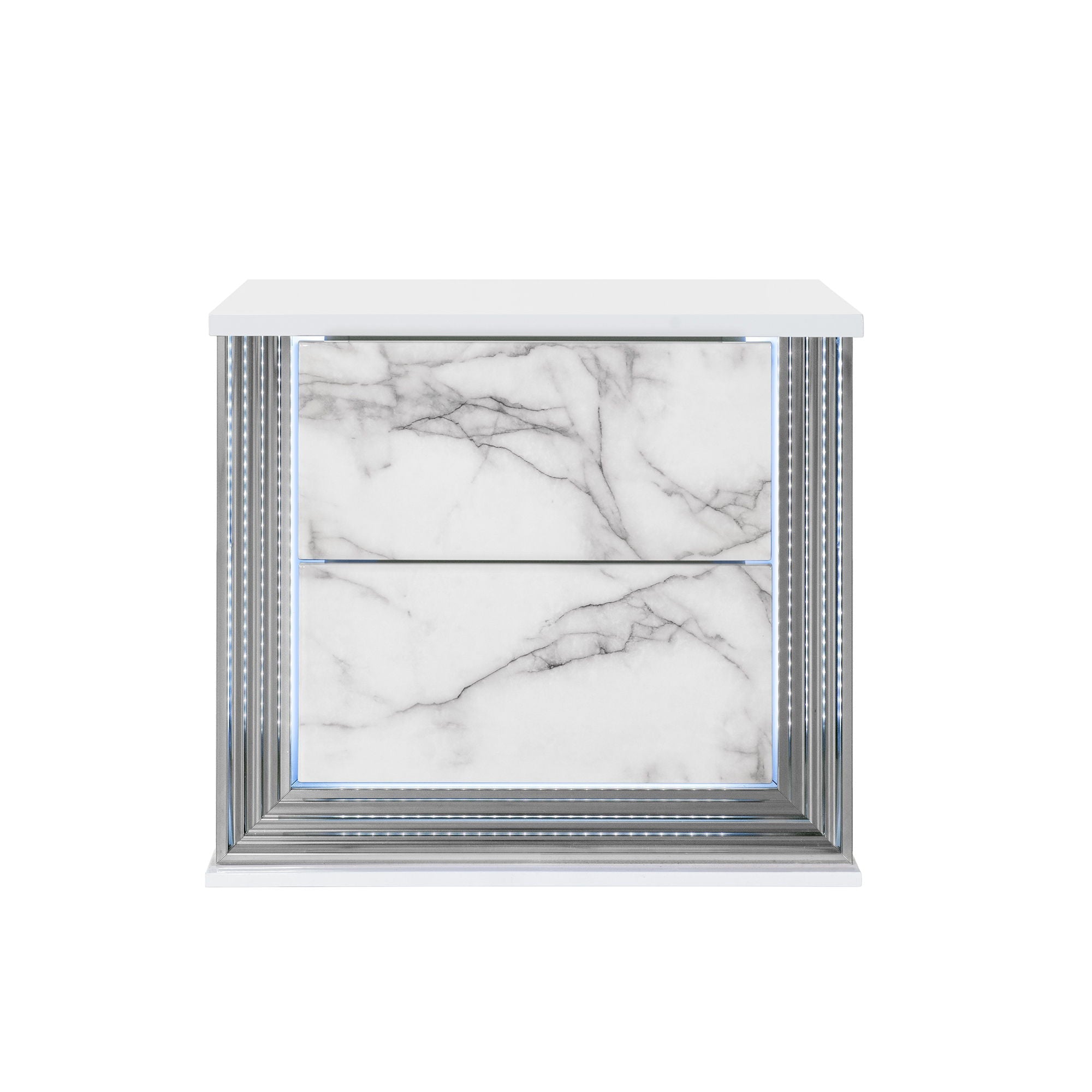 Moon - Marble Nightstand With LED - White by HouseOfZazla