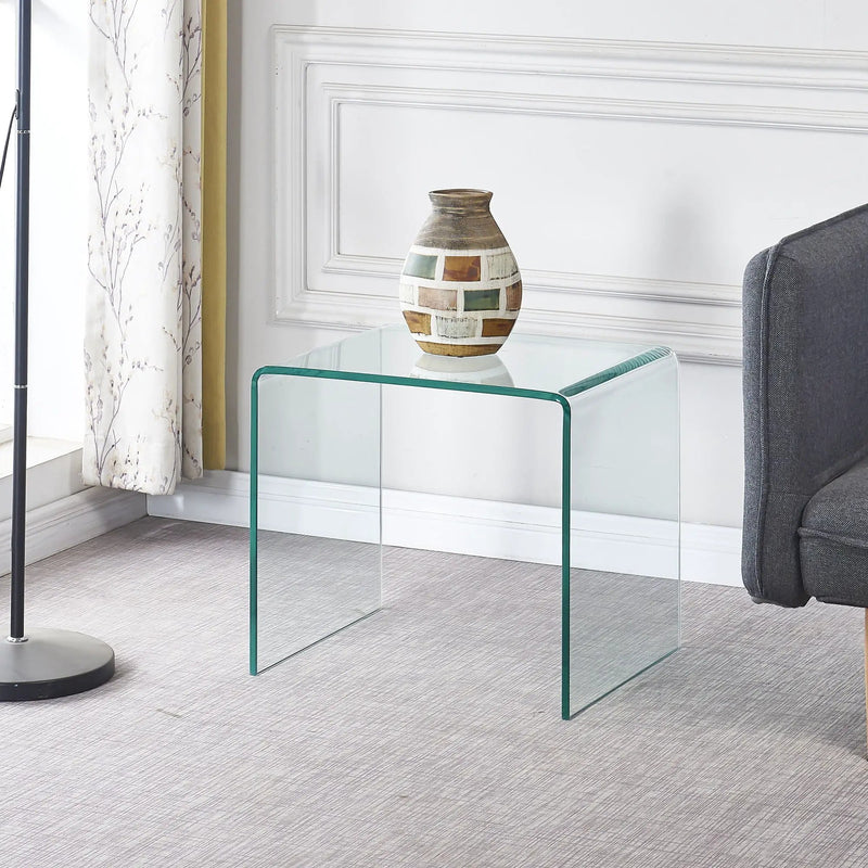 Tempered Bent Glass Sidetable, Transparent End Table, Sofa Table, Premium Glass, Multi Purpose Design - Transparent by Unique Piece Furniture