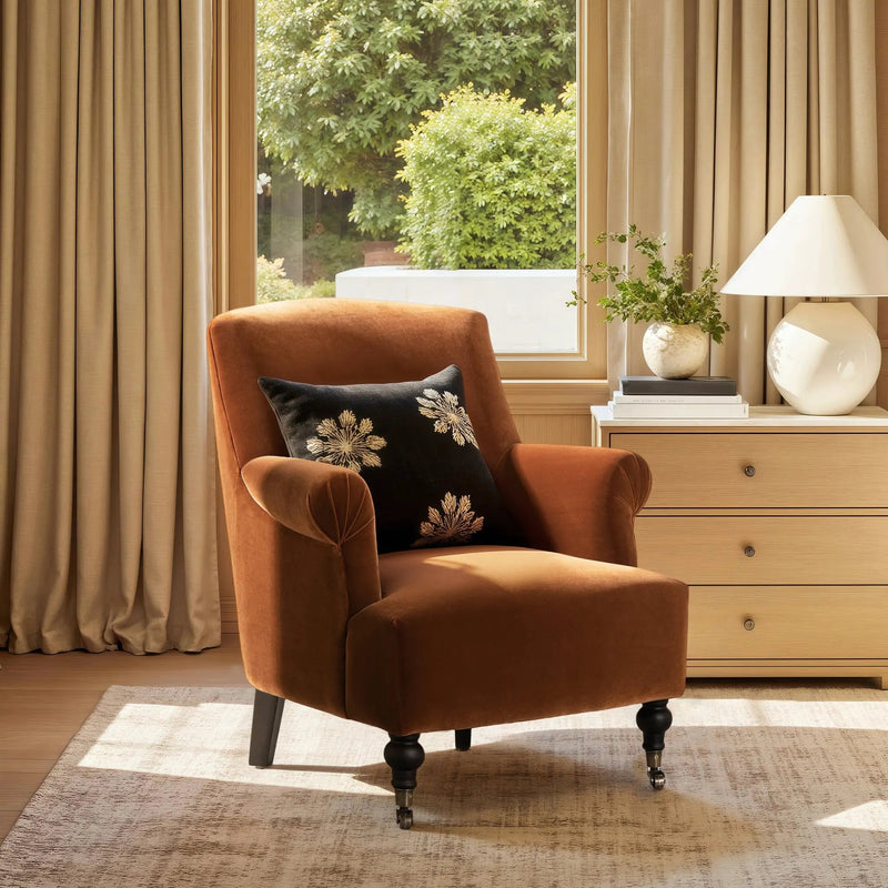 Eloise 30' Pleated Sock Arm Accent Armchair, Burnt Orange Performance Velvet by HouseOfZazla