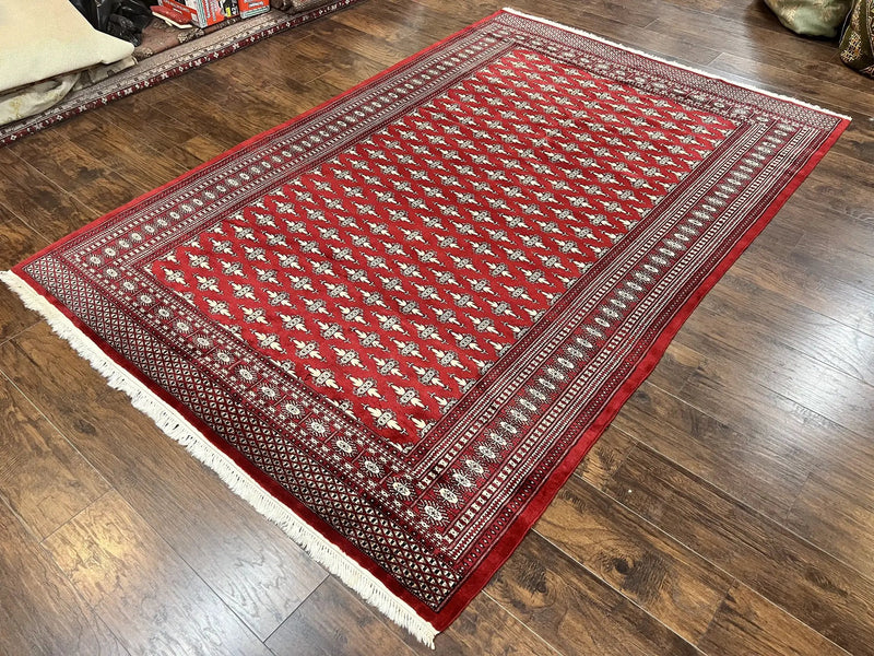 Pakistani Turkoman Bokhara Rug 6x9, Fine Wool Vintage Hand Knotted Handmade Yamud Oriental Carpet 6 x 9, Red Turkoman Rug, Tribal Rug by Jewel Rugs