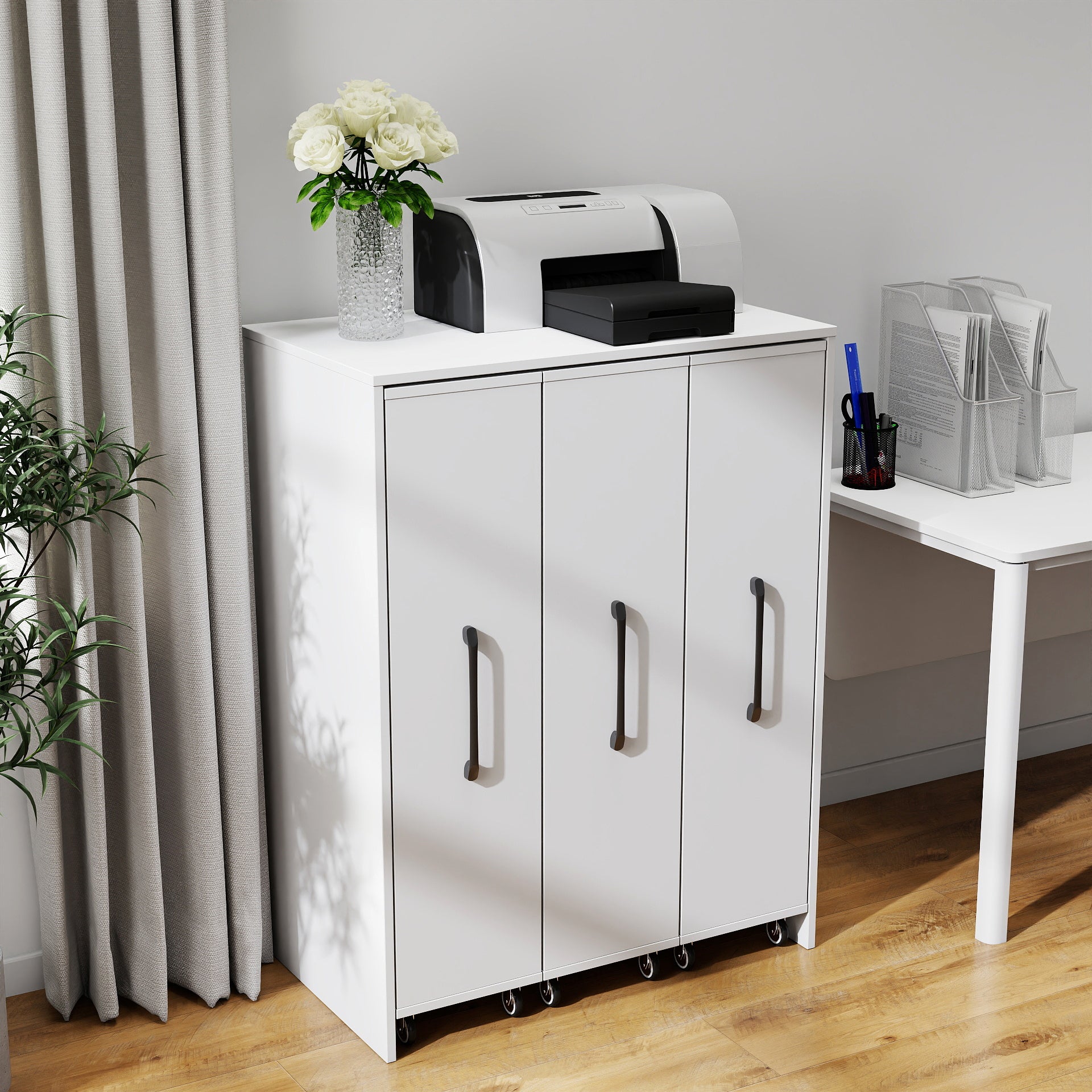 3 Tier Bookcase with Three Pulled Out Doors and Wheels by HouseOfZazla