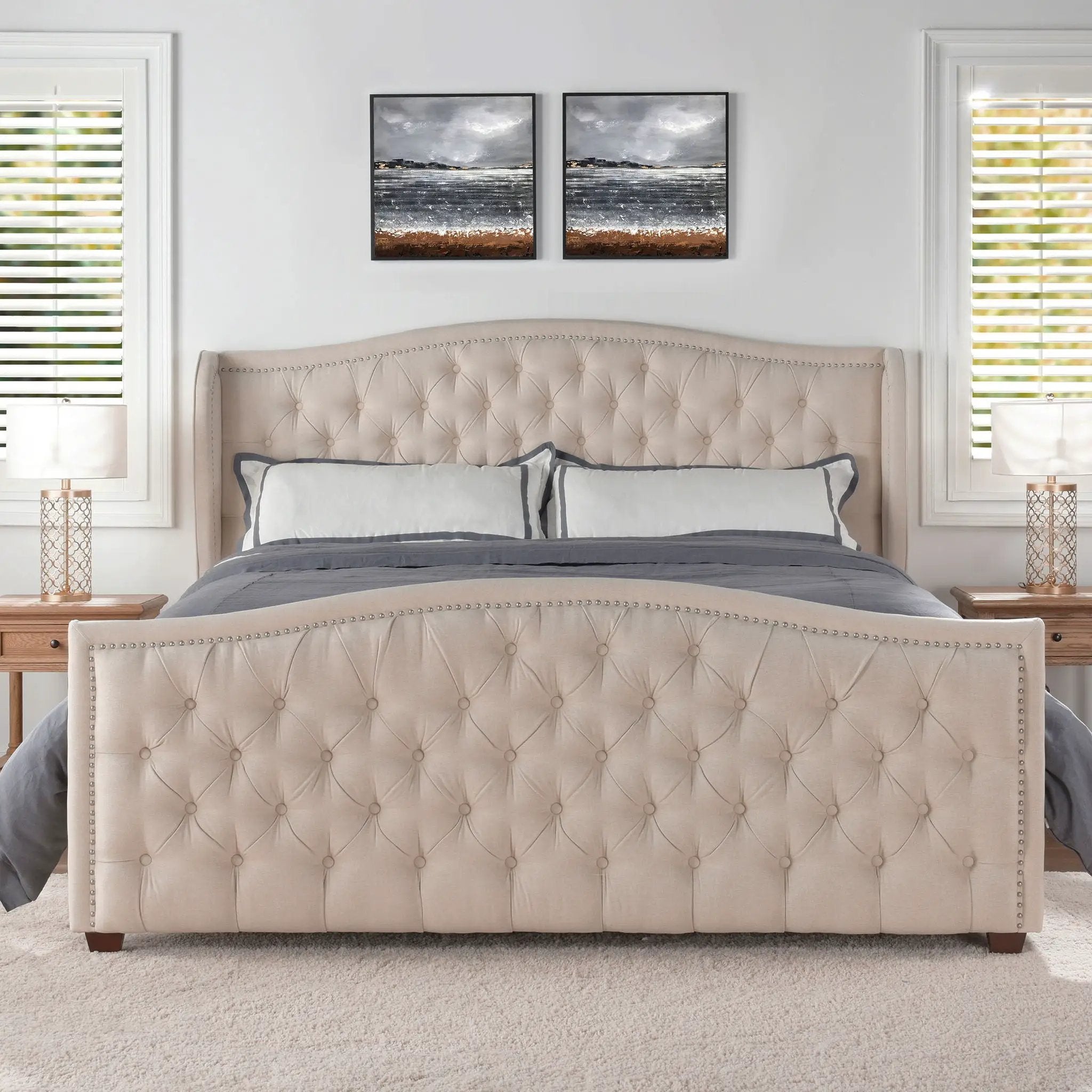 Marcella - Upholstered Shelter Headboard Bed Set by Unique Piece Furniture