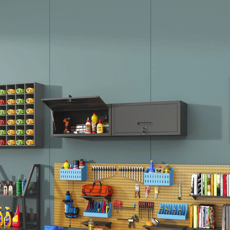 Heavy Duty, Metal Wall Mounted Tool Storage Cabinet Steel Metal Garage Storage Cabinet - Black / Gray by HouseOfZazla