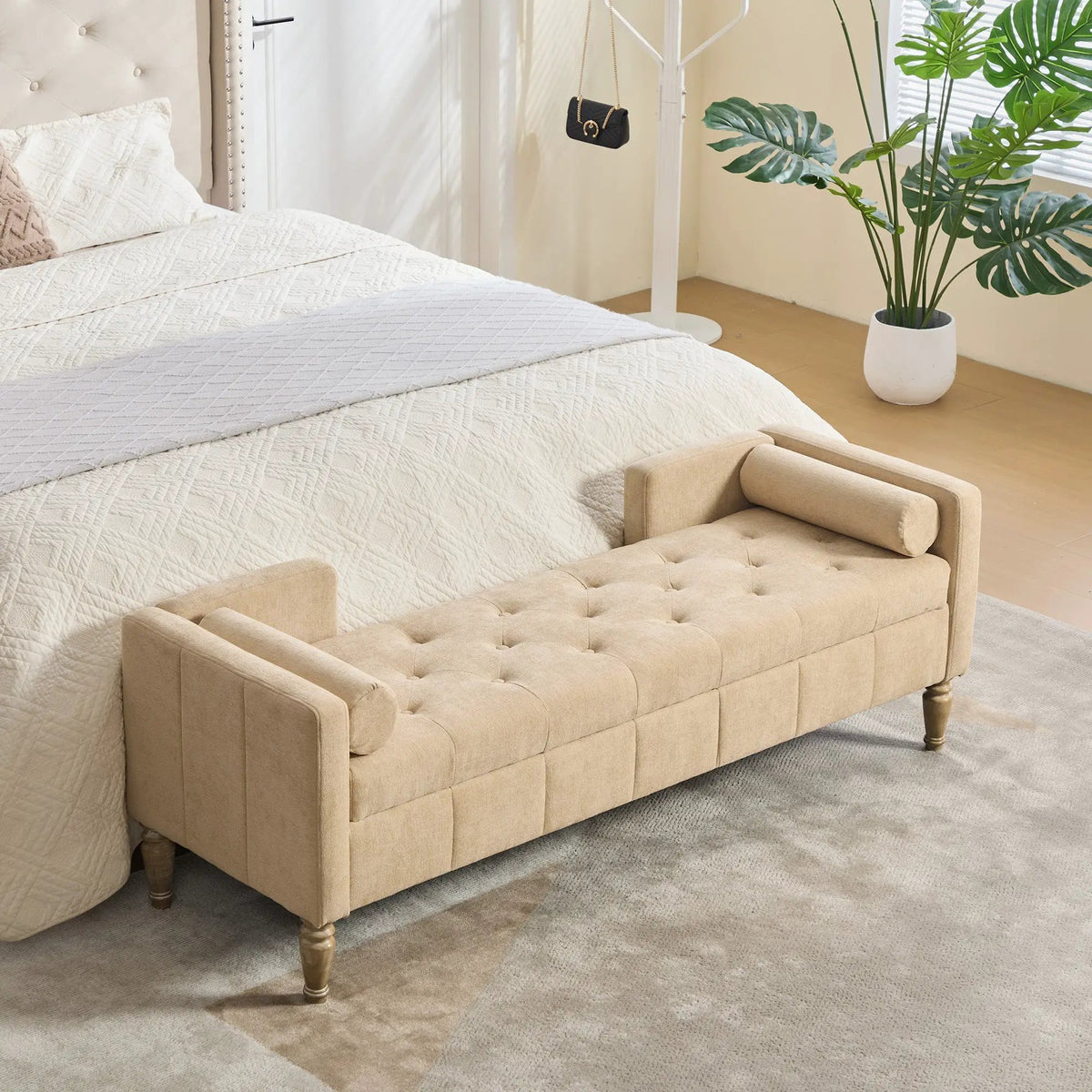 64.6"W Upholstered Chenille Flip-top Storage End of Bed Bench, photo 2 of 9
