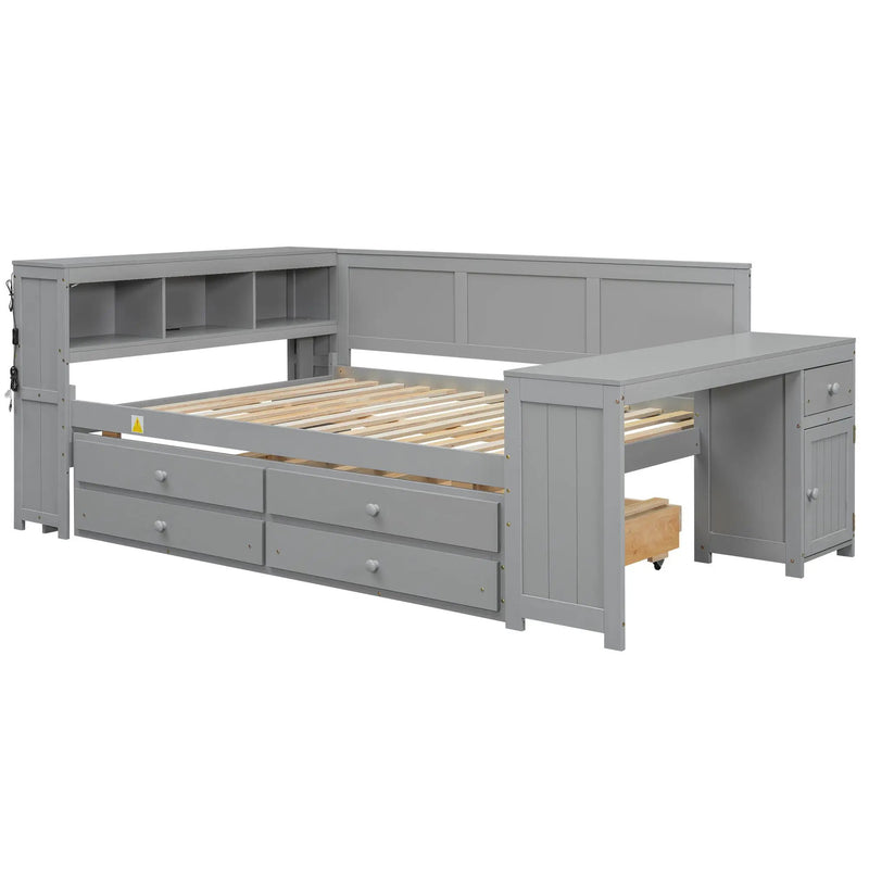 Daybed With Storage Shelves, Drawers, Trundle, Charging Station, LED Light, Desk And Cabinet by HouseOfZazla