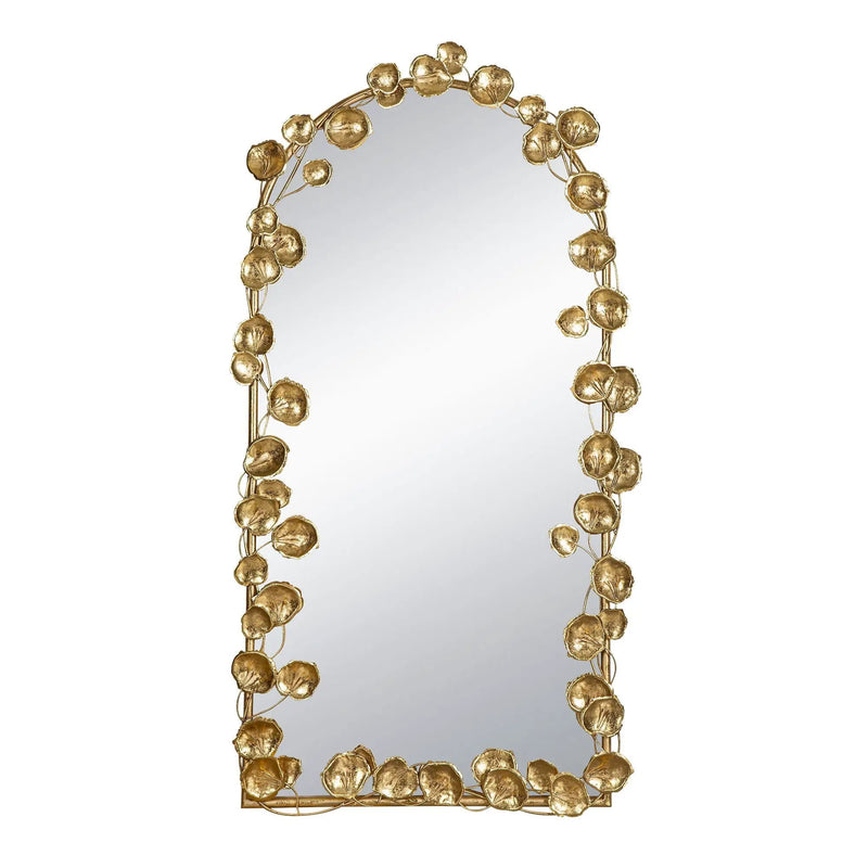 Full Length Arched Wall Mirror With en Leaf Accents Decorative Mirror For Living Room Bedroom - Gold by HouseOfZazla