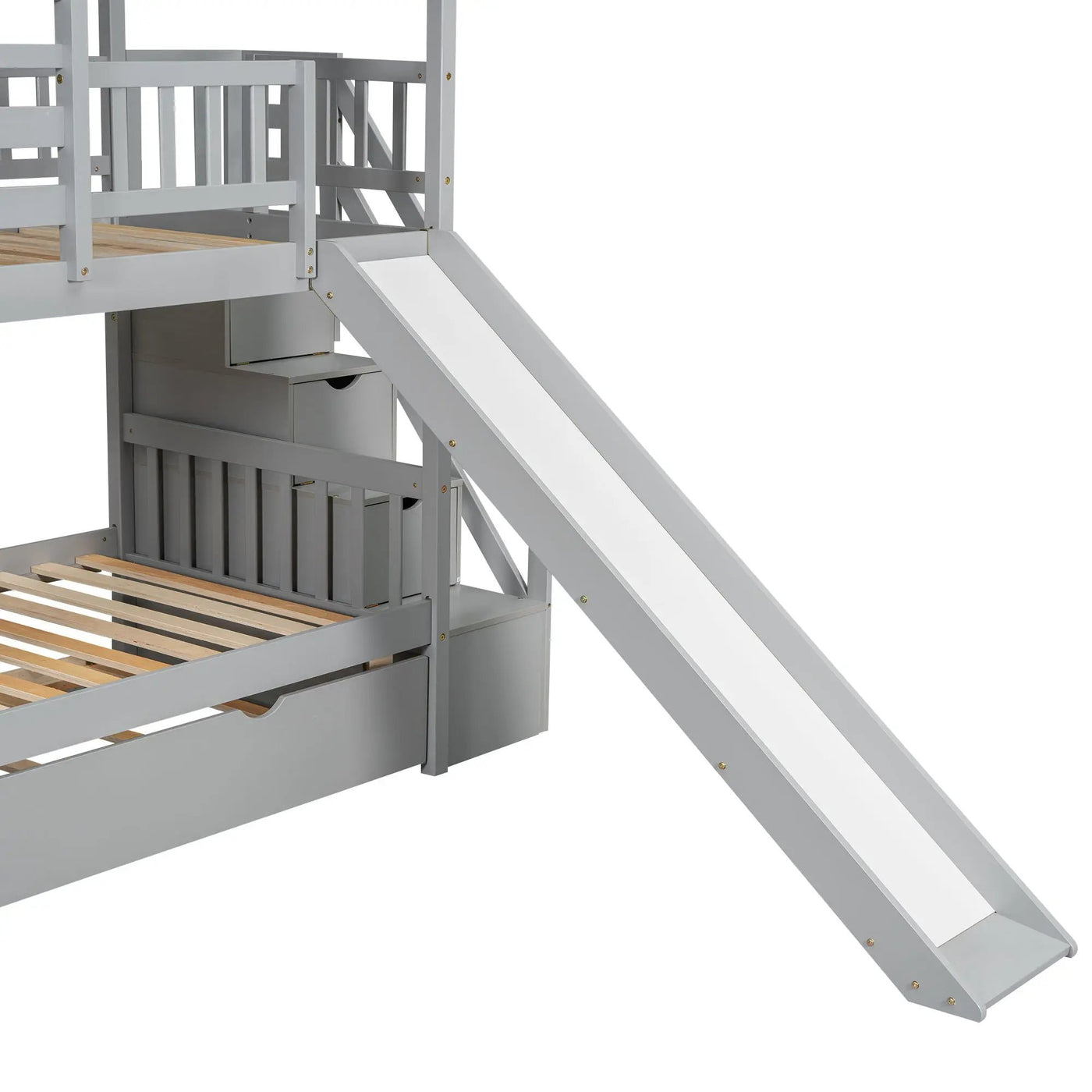 House Bunk Bed With Trundle, Storage Staircase, Roof And Window Design by HouseOfZazla