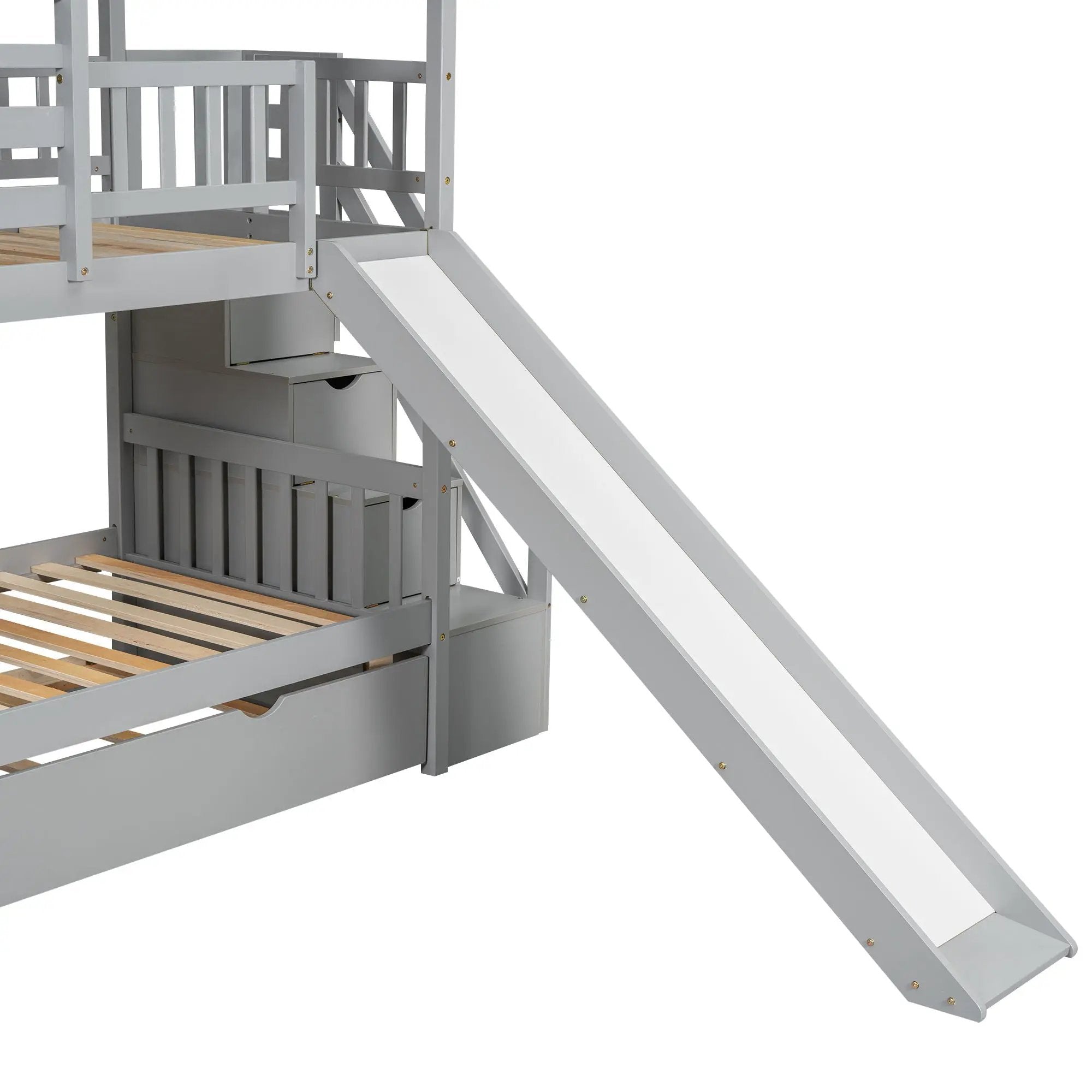 House Bunk Bed With Trundle, Storage Staircase, Roof And Window Design by HouseOfZazla
