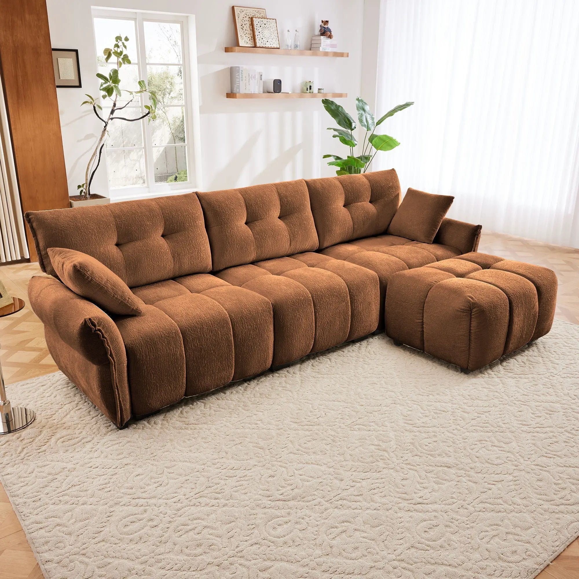 Sofa Set With Ottoman And Pillows, Textured, High Resilience Cushions by Unique Piece Furniture