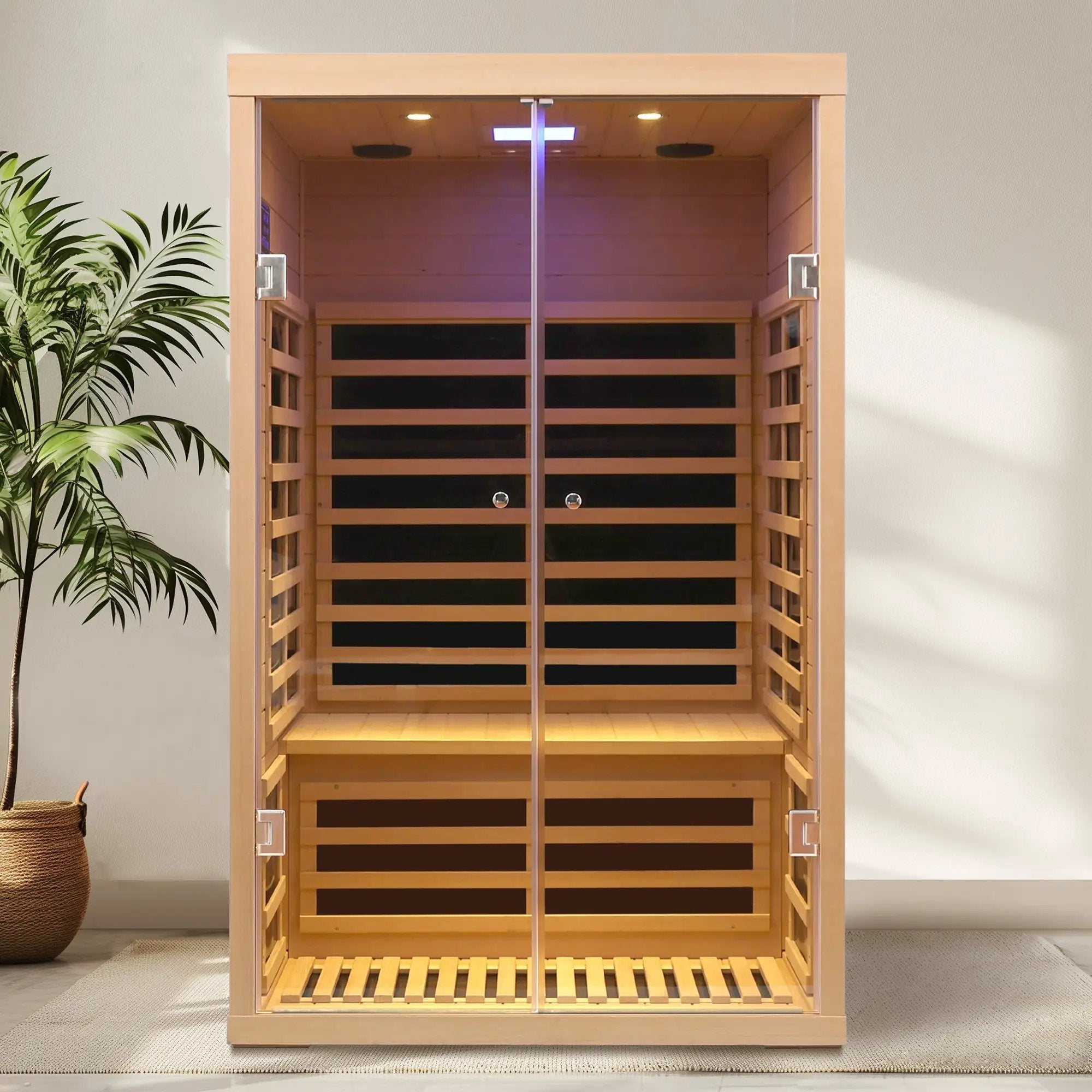 Luxury Indoor Hemlock Infrared Sauna Room with Double Doors and Glass for Two Persons by HouseOfZazla