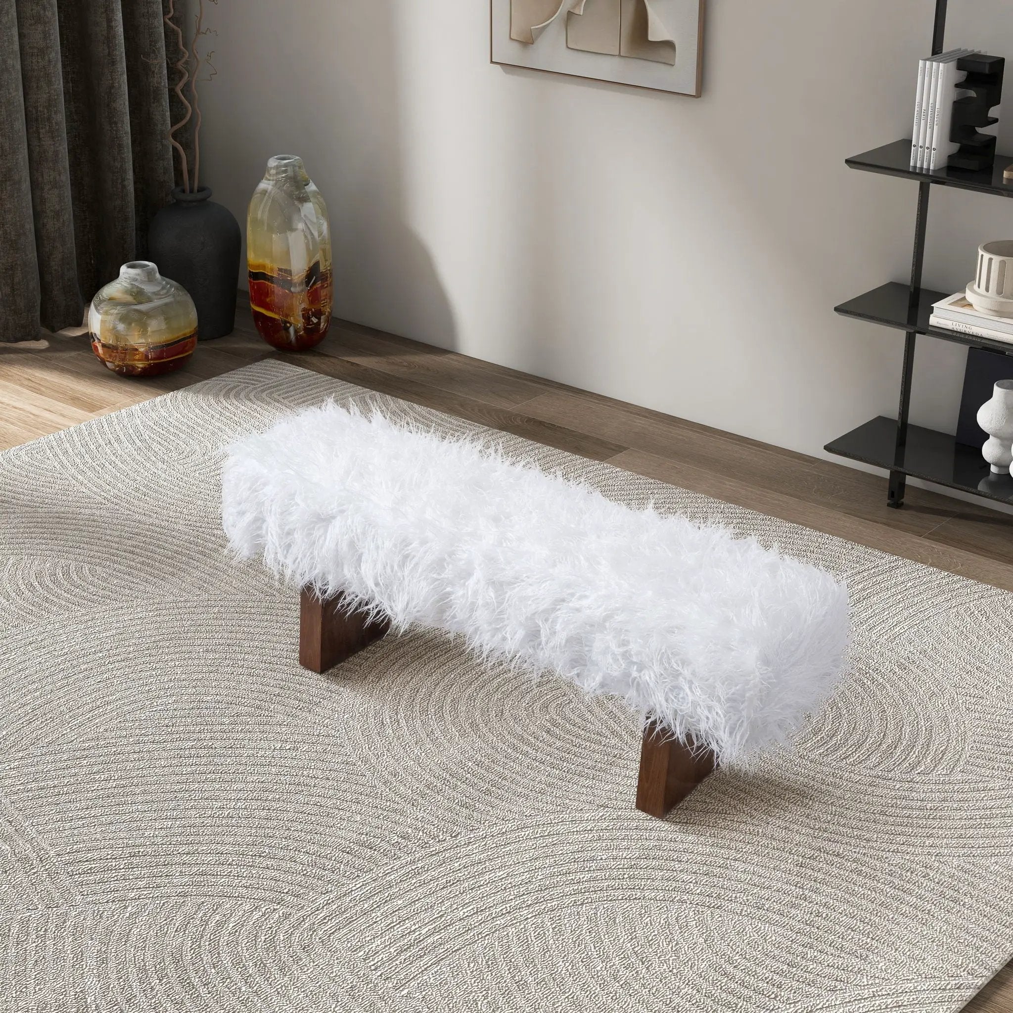 Henley - Fur Bench - White Khaki by Unique Piece Furniture