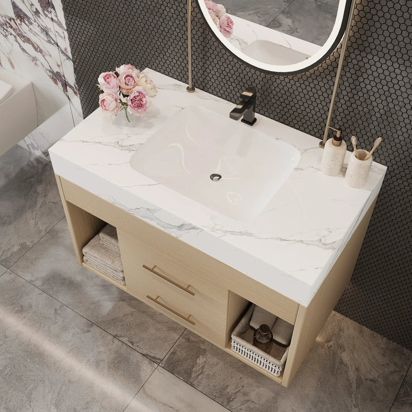 29.9" Modern Floating Bathroom Vanity with Sintered Stone Top by HouseOfZazla