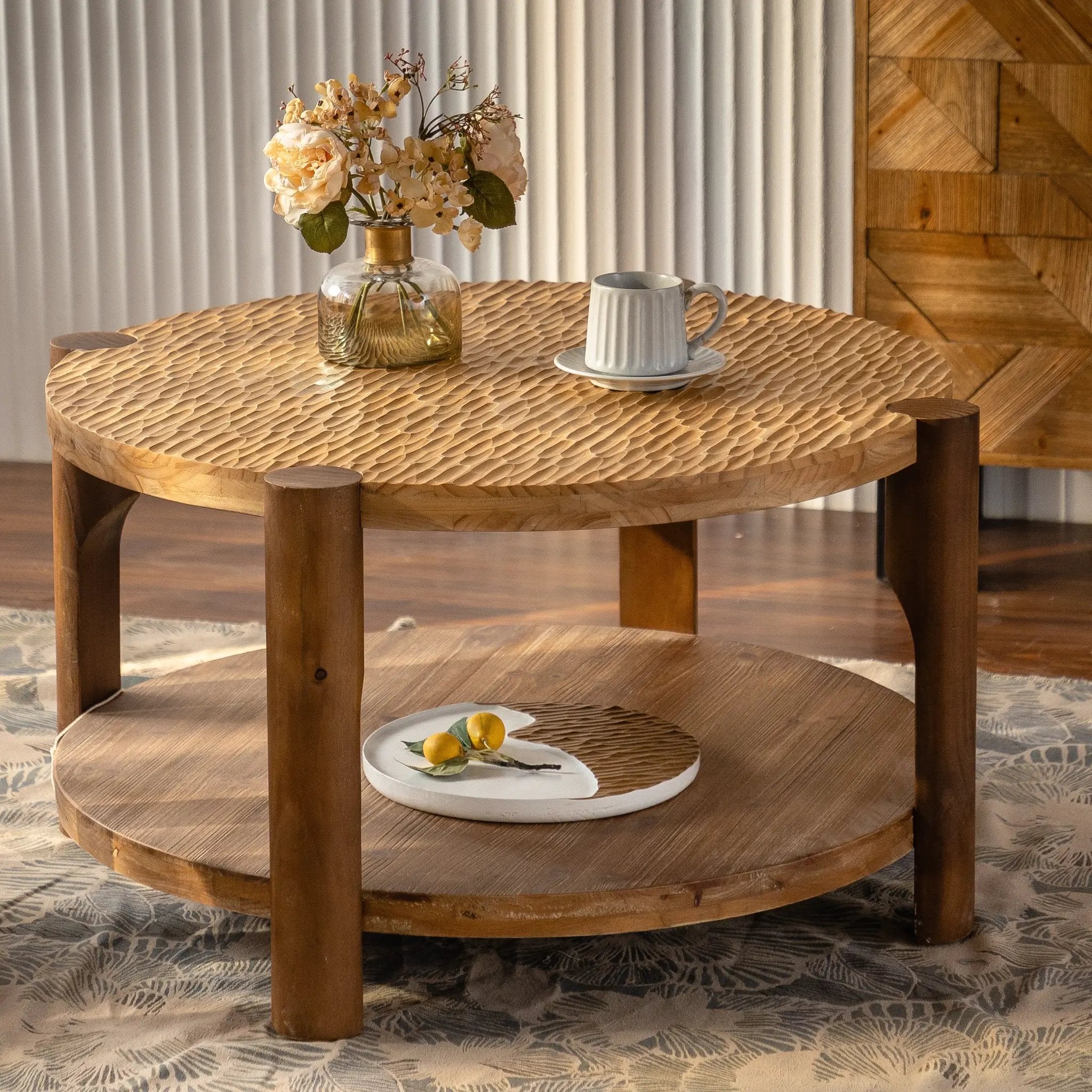 Round Coffee Table with Solid Wood for Living Room by HouseOfZazla