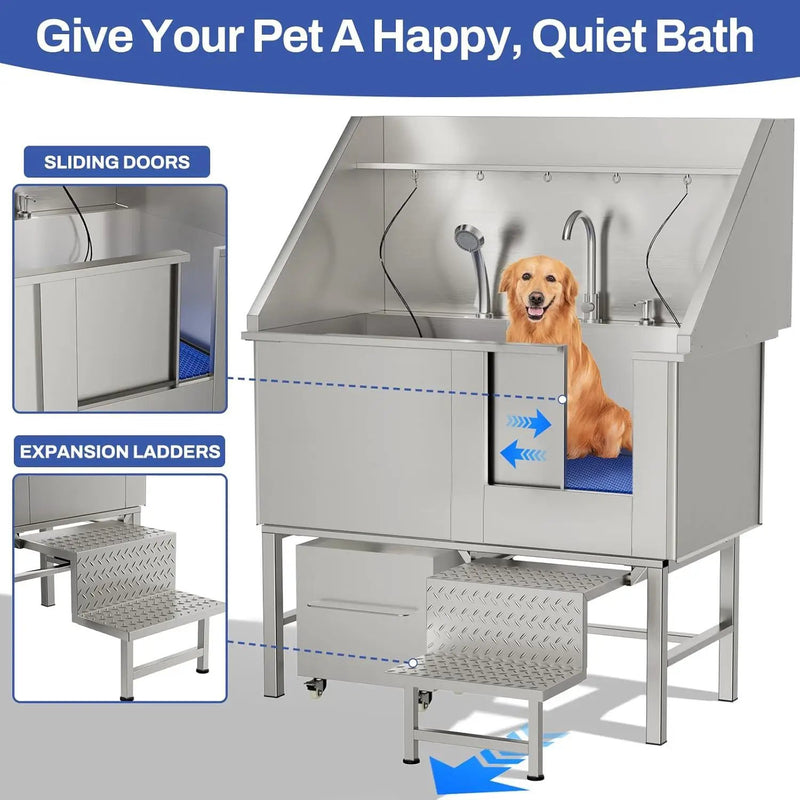 Stainless Steel Dog Washing Station With Seamless Design And Accessories - Silver by HouseOfZazla
