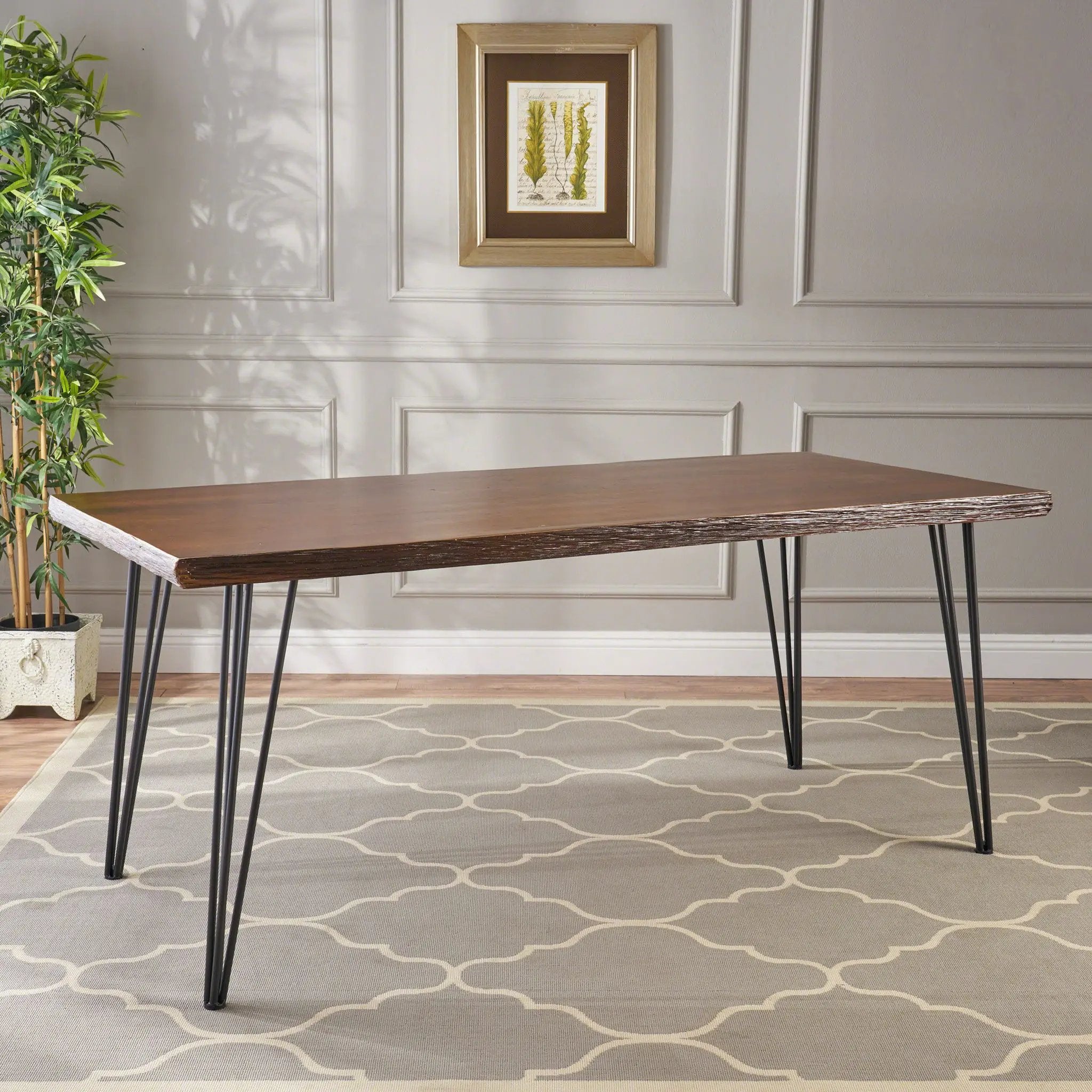 Modern Industrial Faux Live Edge Dining Table With Hairpin Legs - Natural by HouseOfZazla